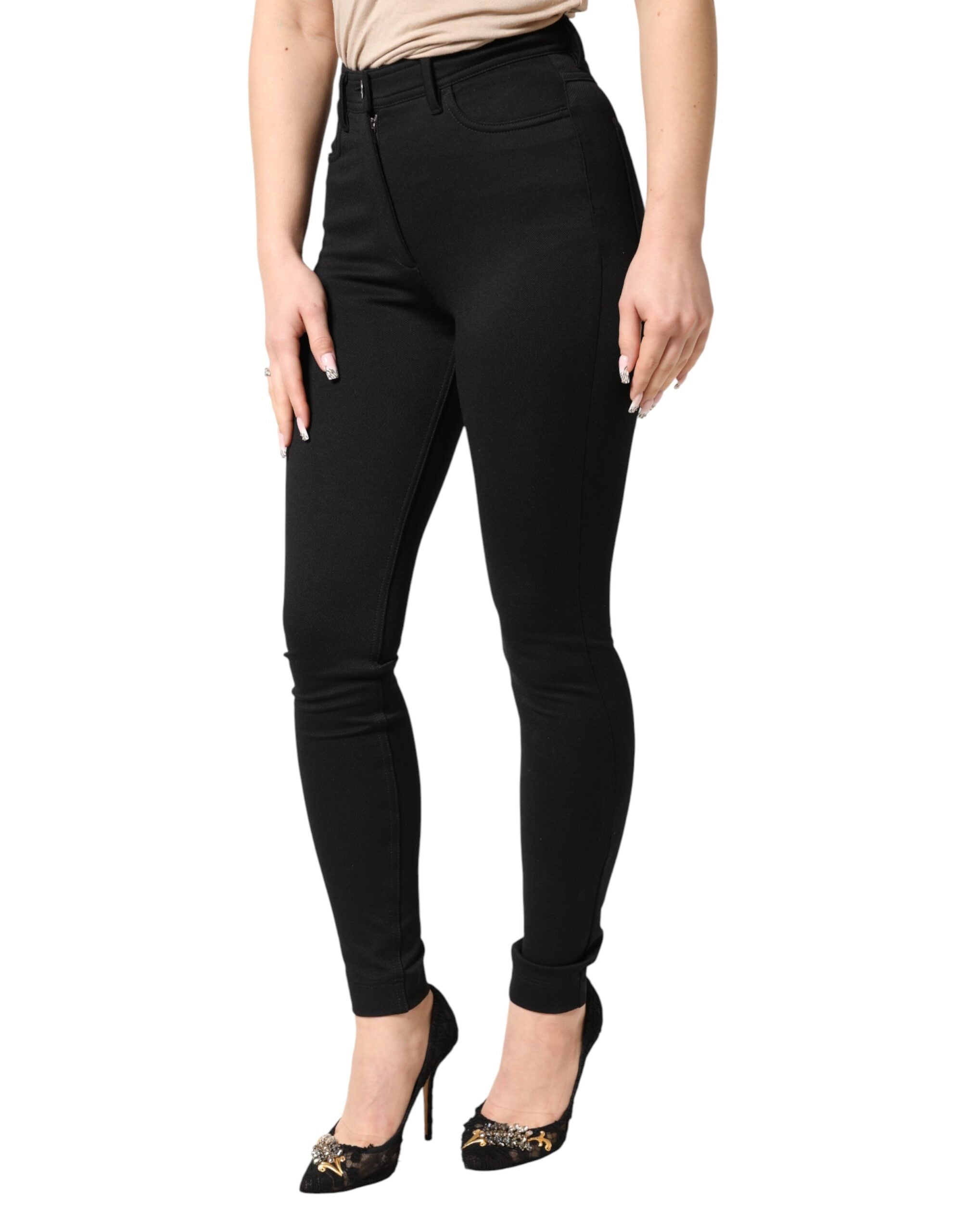 Dolce & Gabbana Schwarze Skinny High-Waist-Hose aus Stretch-Nylon