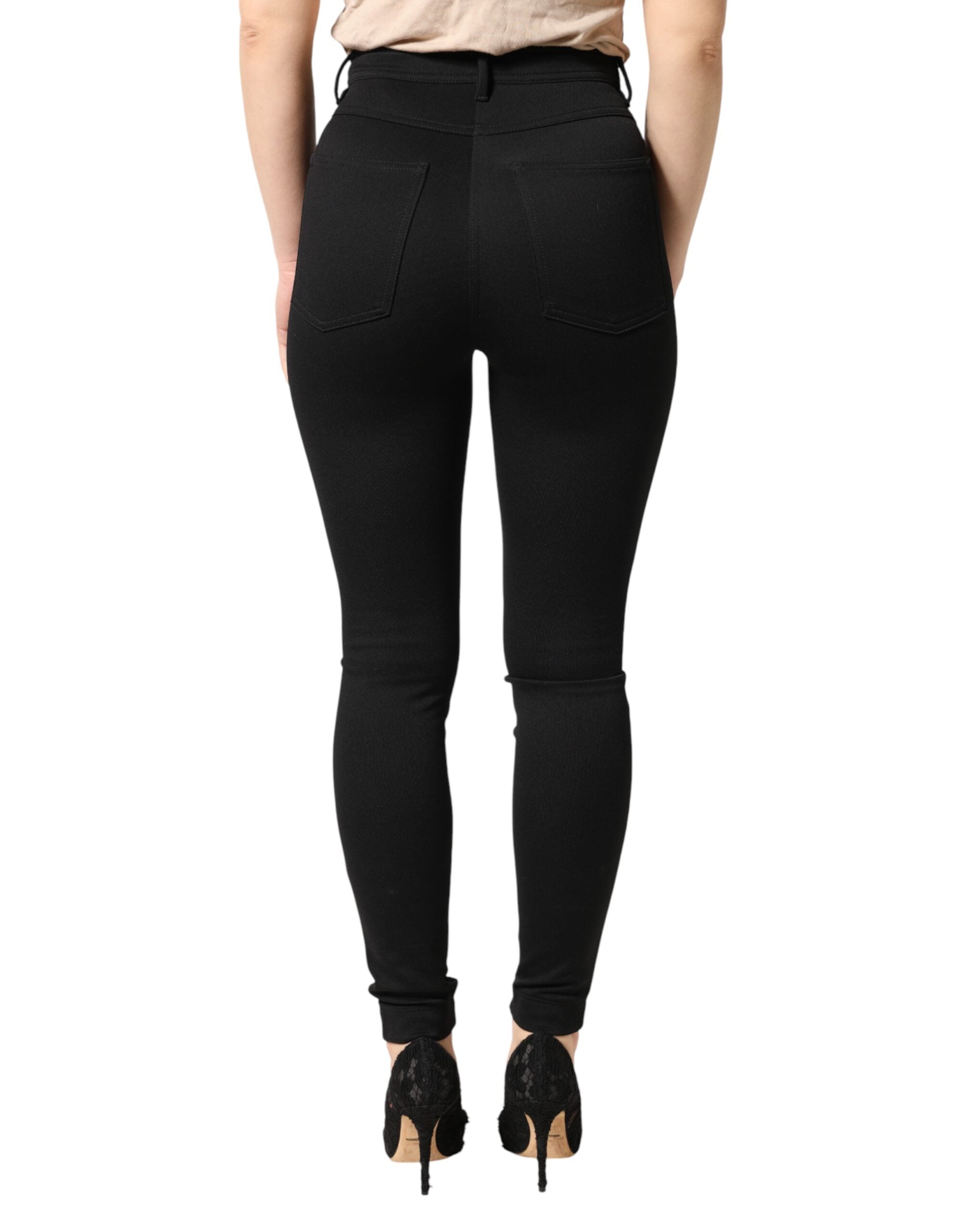 Dolce & Gabbana Schwarze Skinny High-Waist-Hose aus Stretch-Nylon