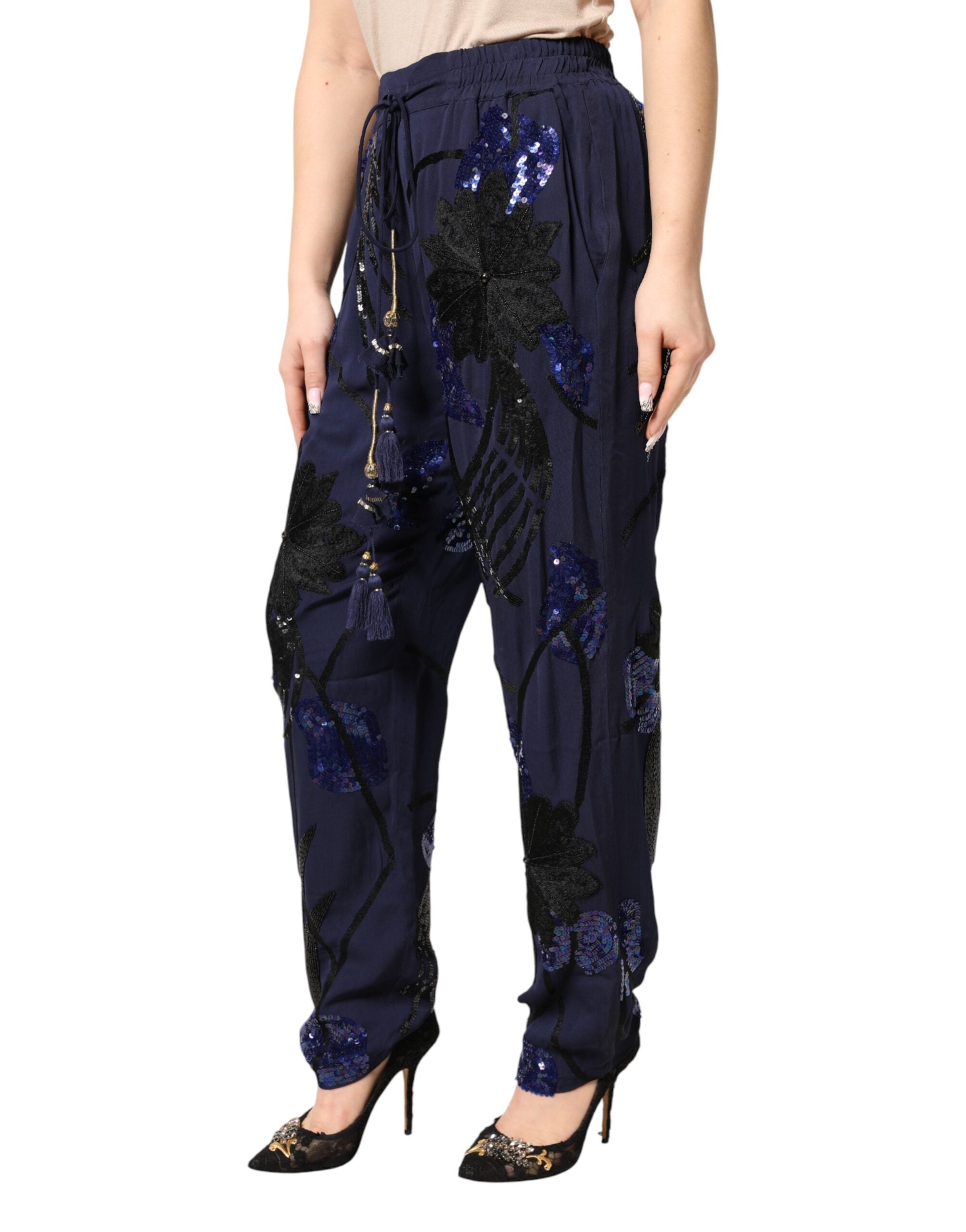 Christian Pellizzari Blaue Pailletten-Hose mit schmal zulaufendem Bein