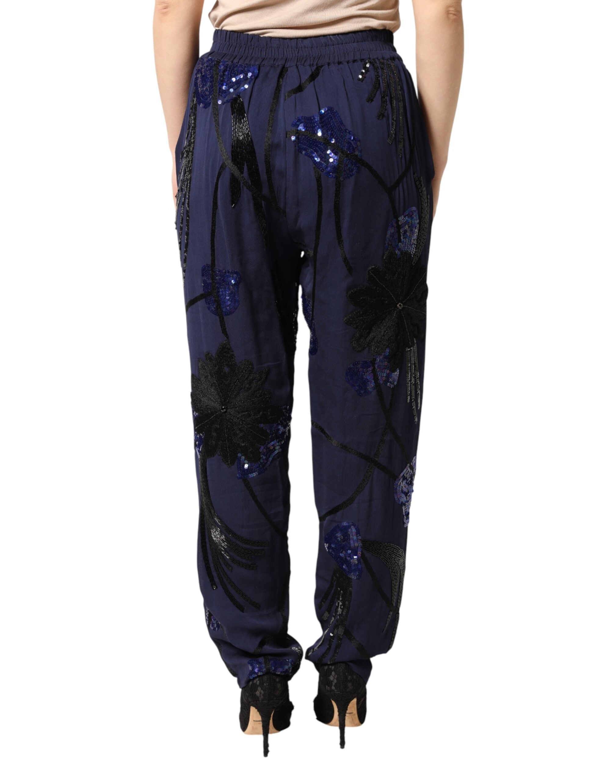 Christian Pellizzari Blaue Pailletten-Hose mit schmal zulaufendem Bein