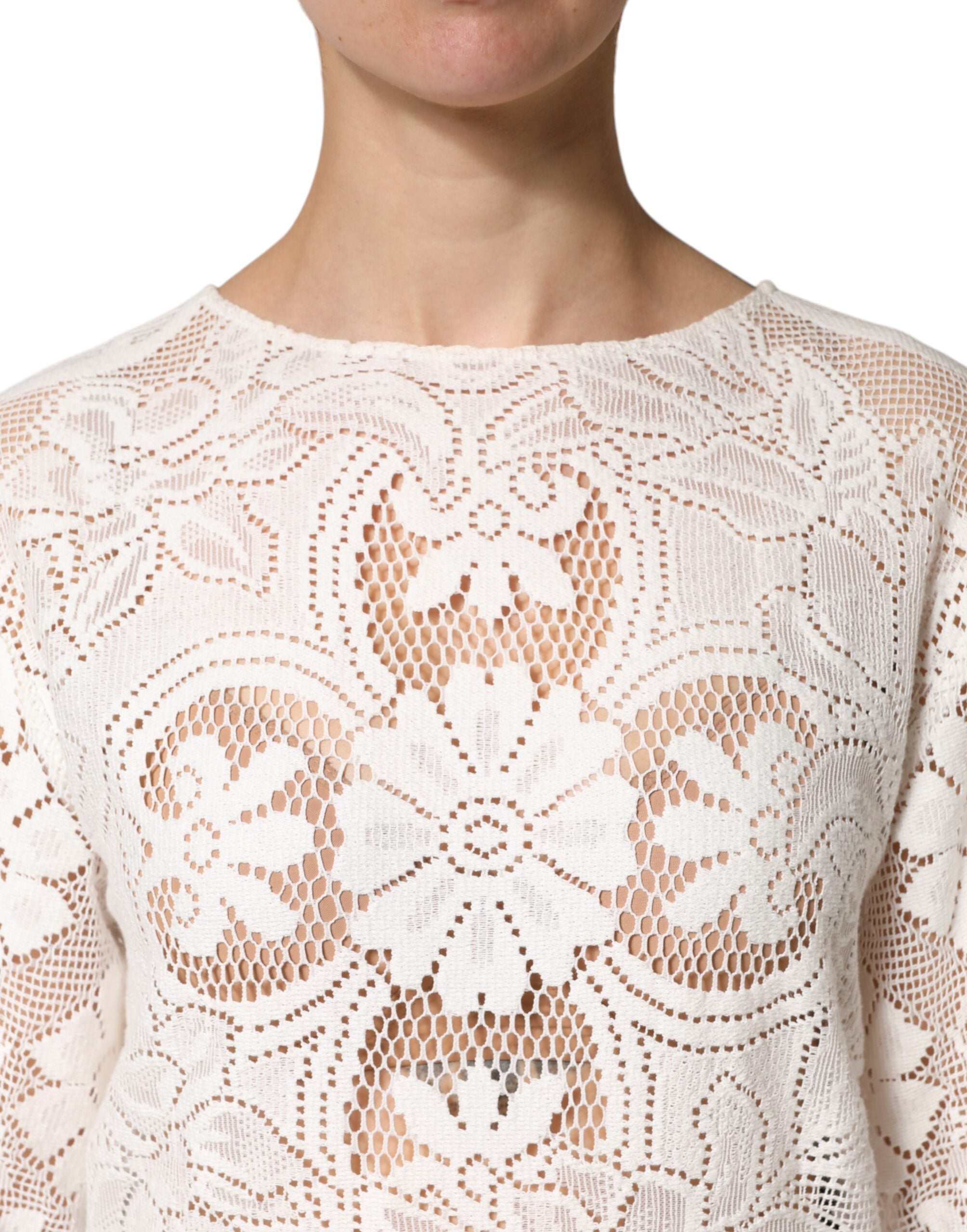 Dolce & Gabbana Weiße Bluse aus Baumwolle mit Stickerei und Spitze