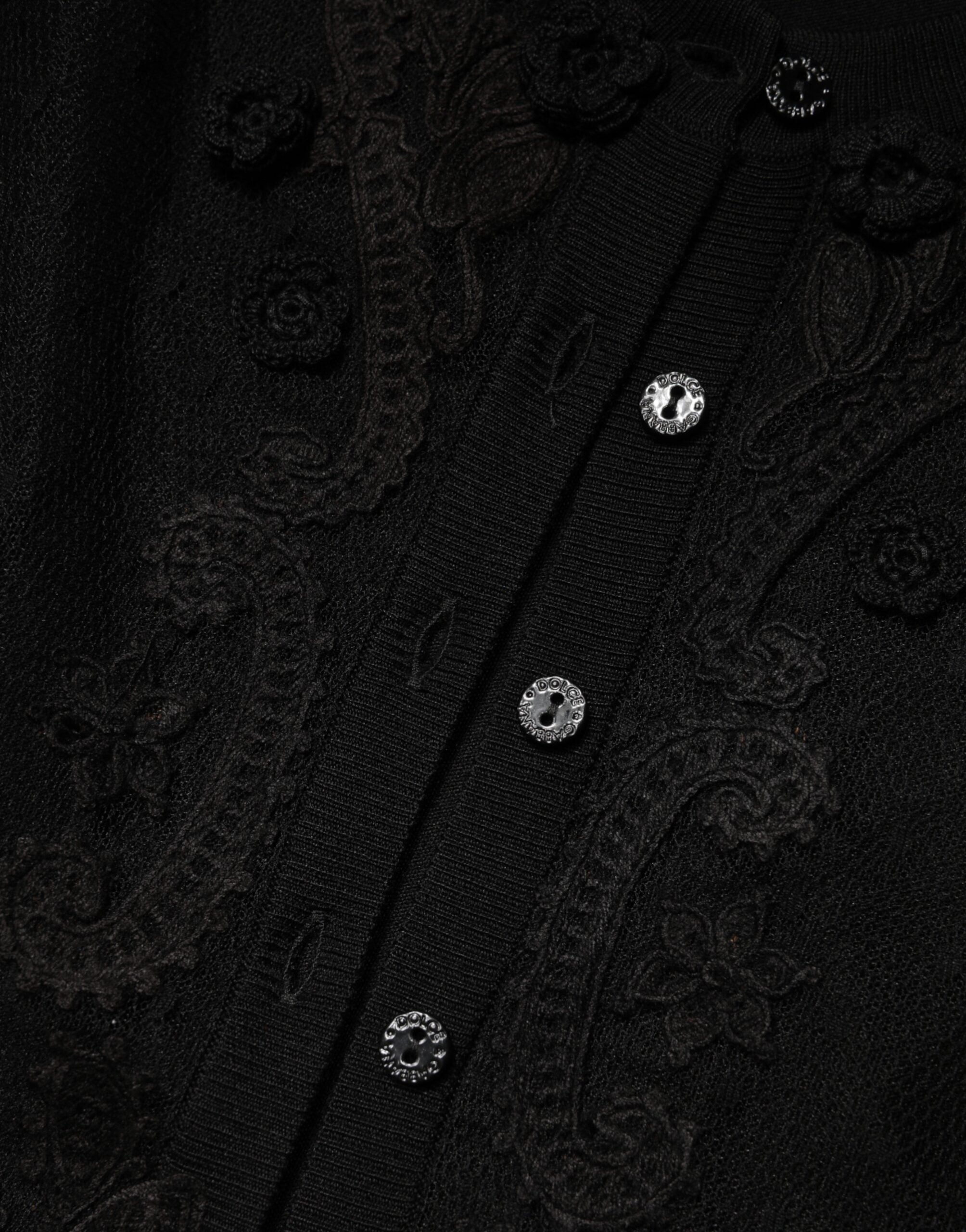 Dolce & Gabbana Schwarzer transparenter Cardigan-Pullover mit Knopfleiste
