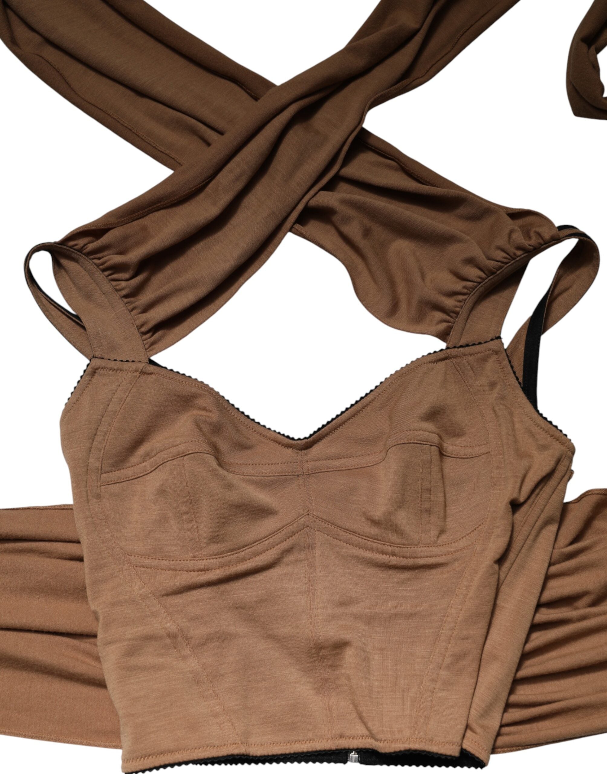 Dolce & Gabbana Braunes ärmelloses Schal-Tanktop aus reiner Schurwolle