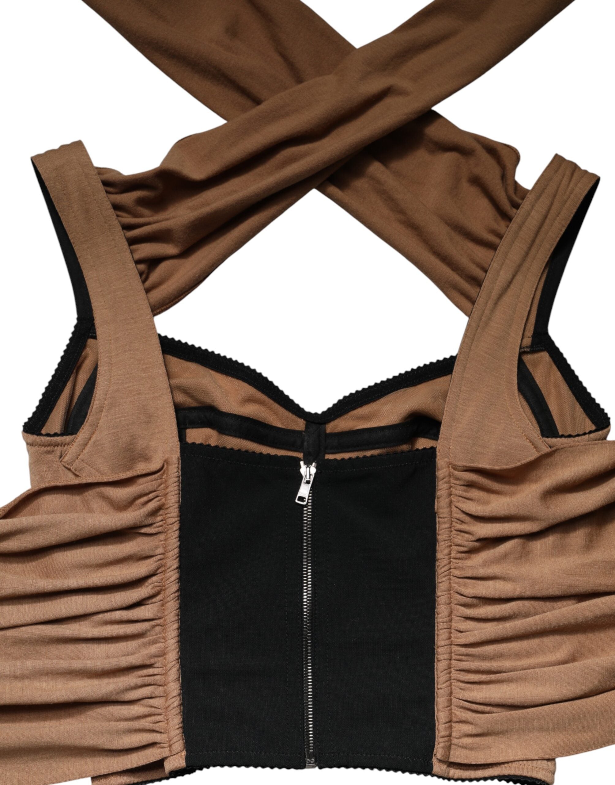 Dolce & Gabbana Braunes ärmelloses Schal-Tanktop aus reiner Schurwolle