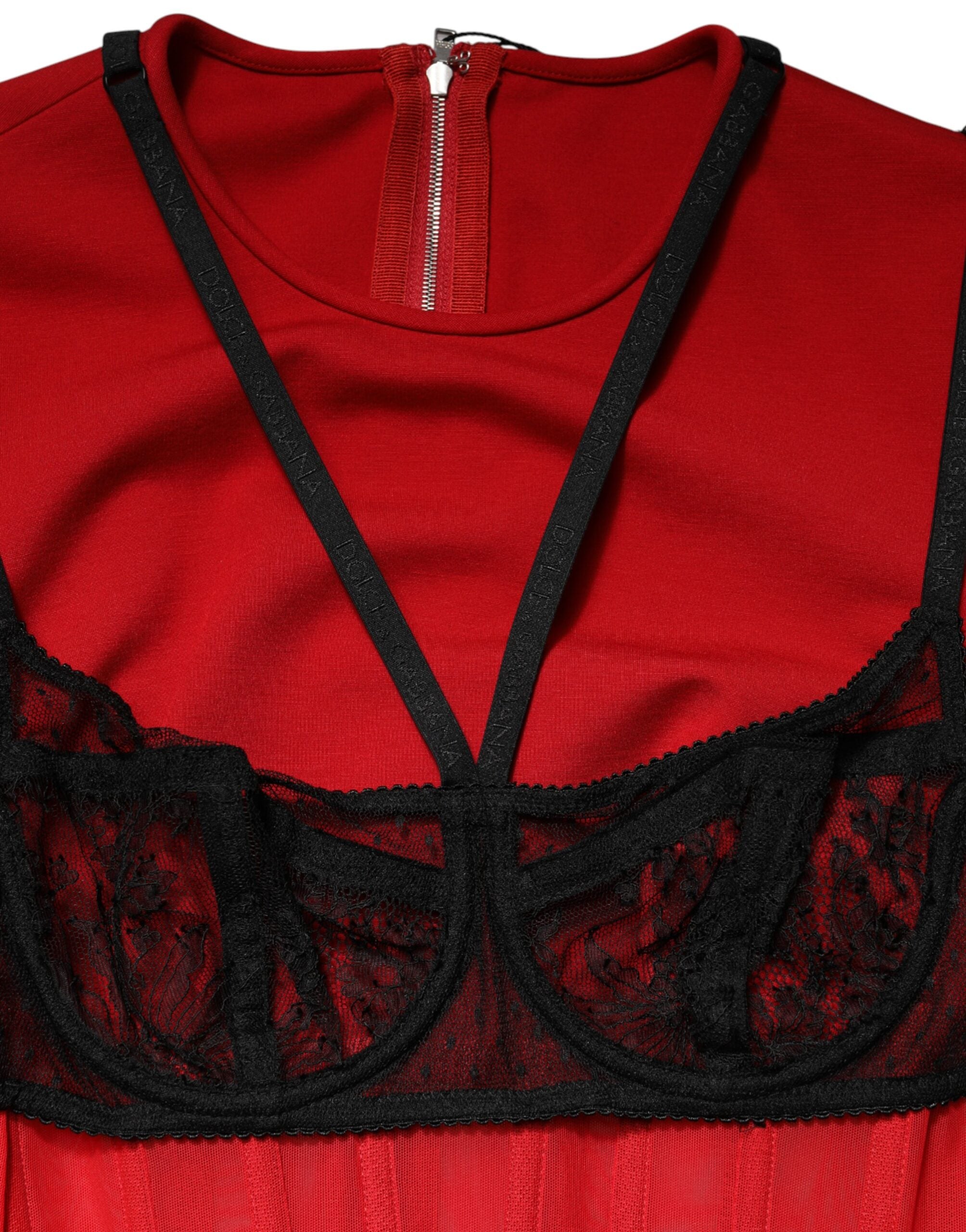 Dolce & Gabbana Rotes schwarzes Bralette-Crop-Top aus Nylon