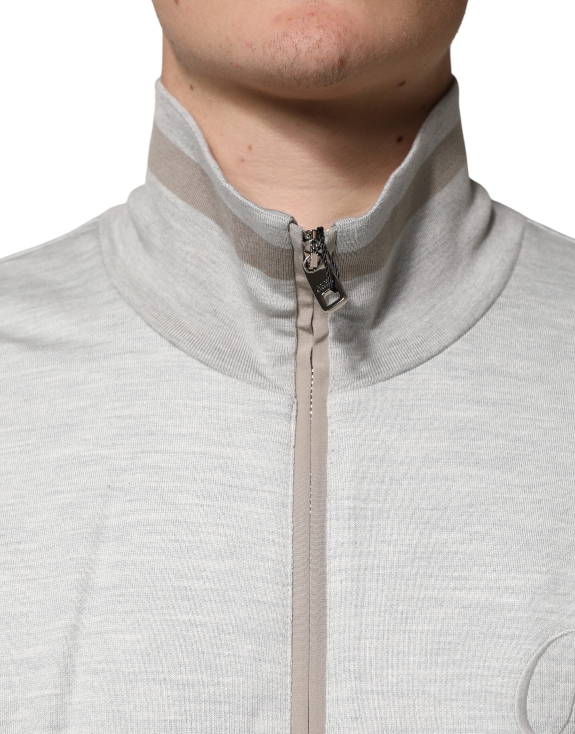 Dolce & Gabbana Hellgrauer Baumwoll-Strickjacke mit Reißverschluss
