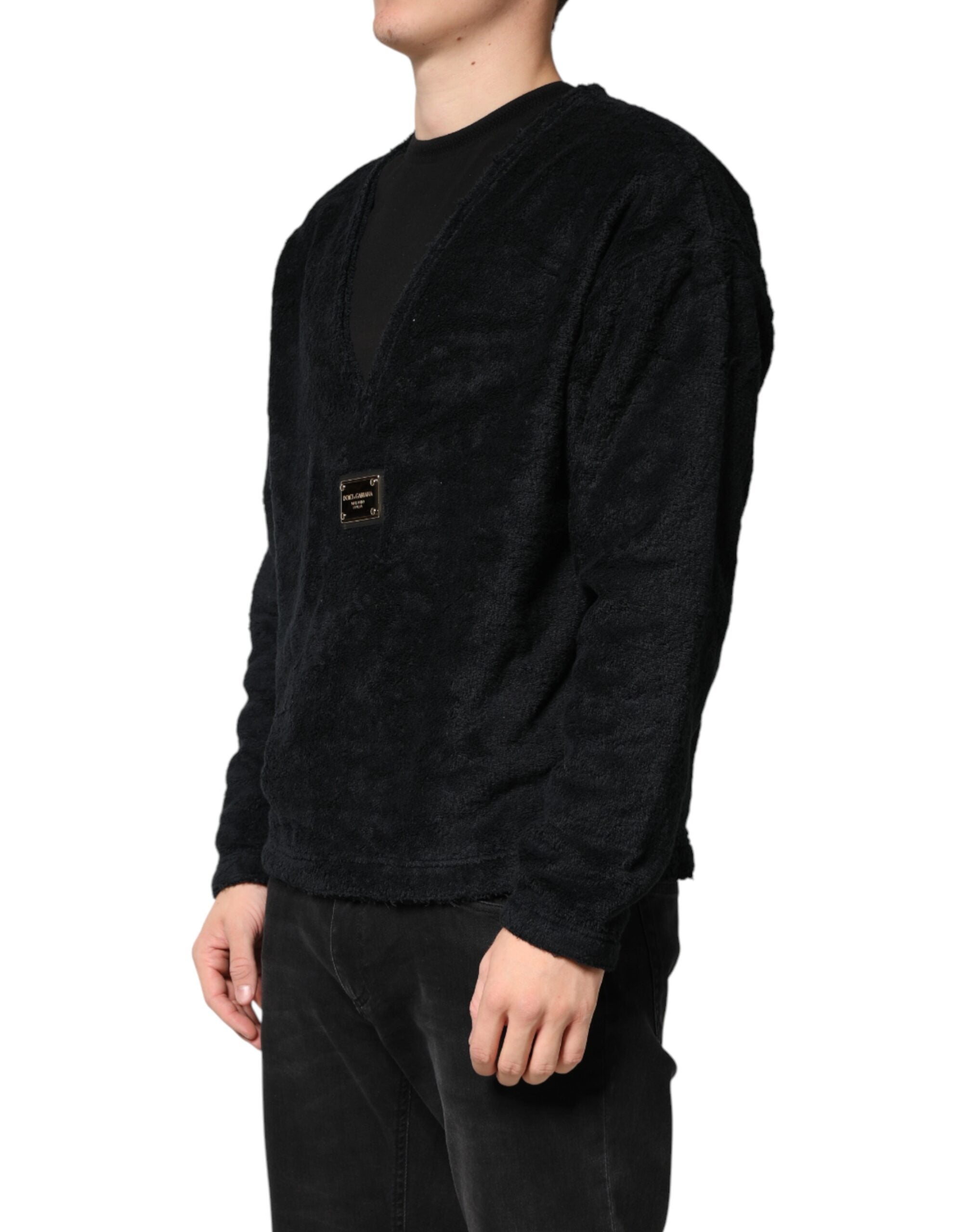 Dolce & Gabbana Schwarzer Baumwoll-Pullover mit V-Ausschnitt für Herren