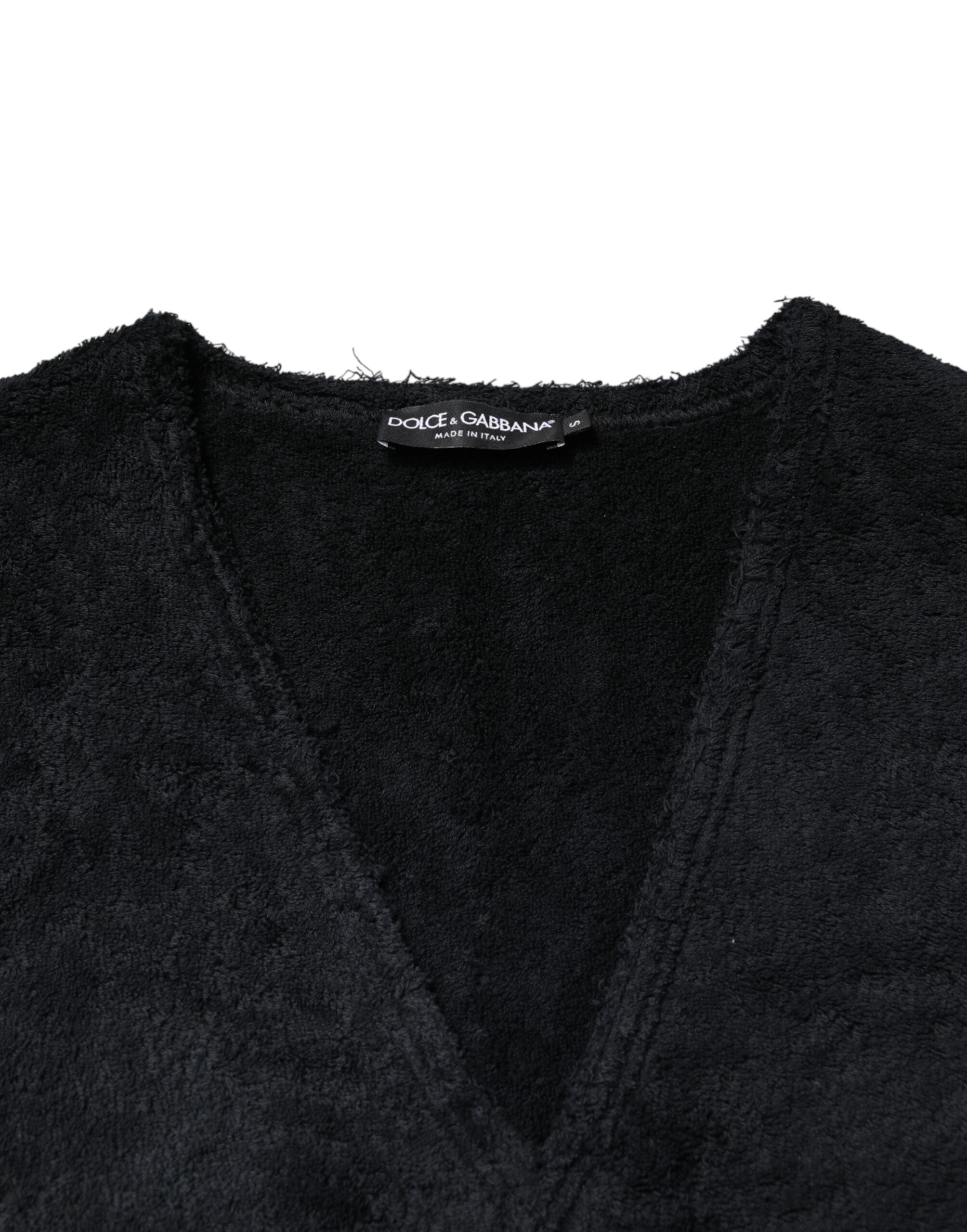 Dolce & Gabbana Schwarzer Baumwoll-Pullover mit V-Ausschnitt für Herren