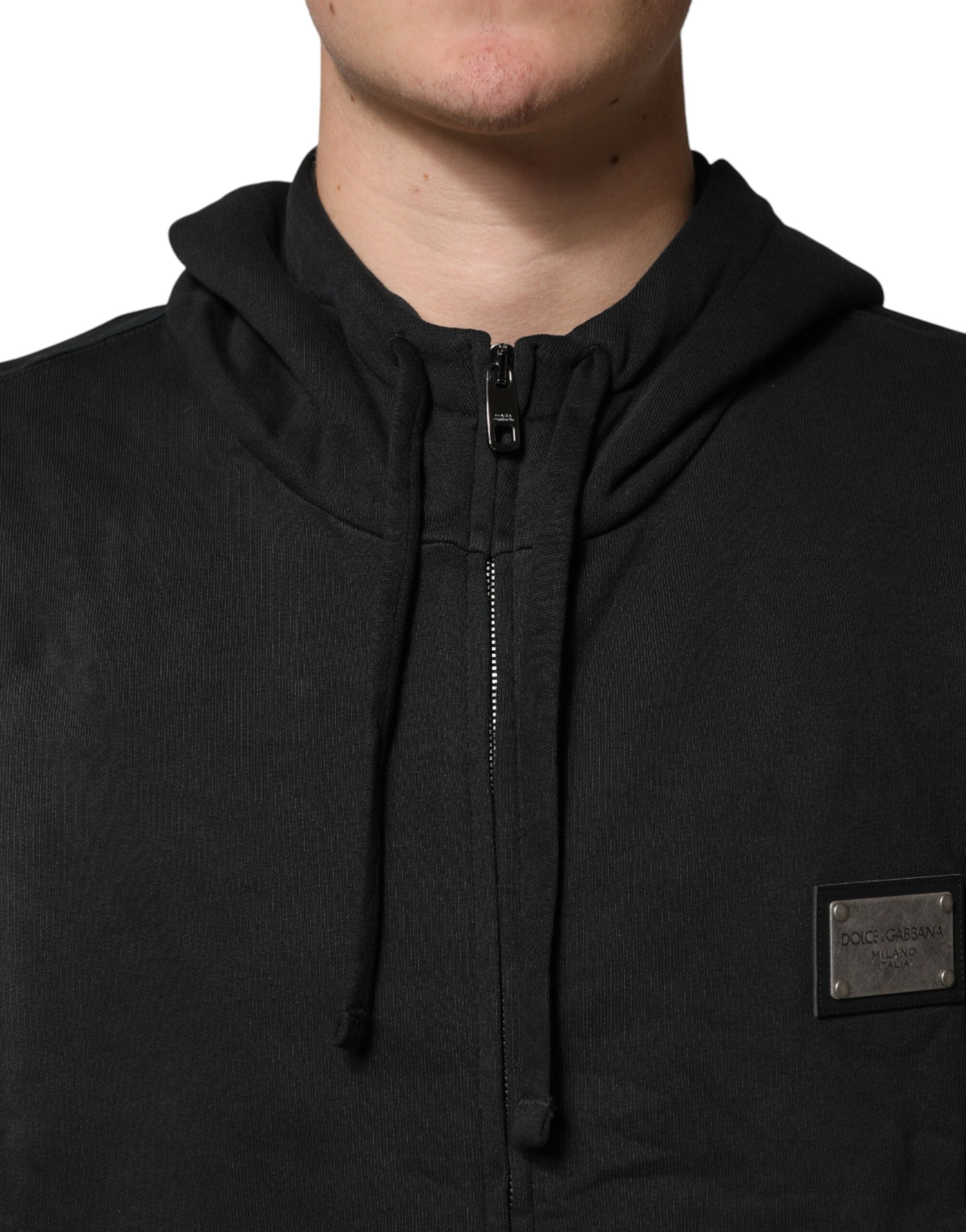 Dolce & Gabbana Schwarzer Kapuzenpullover mit durchgehendem Reißverschluss für Herren