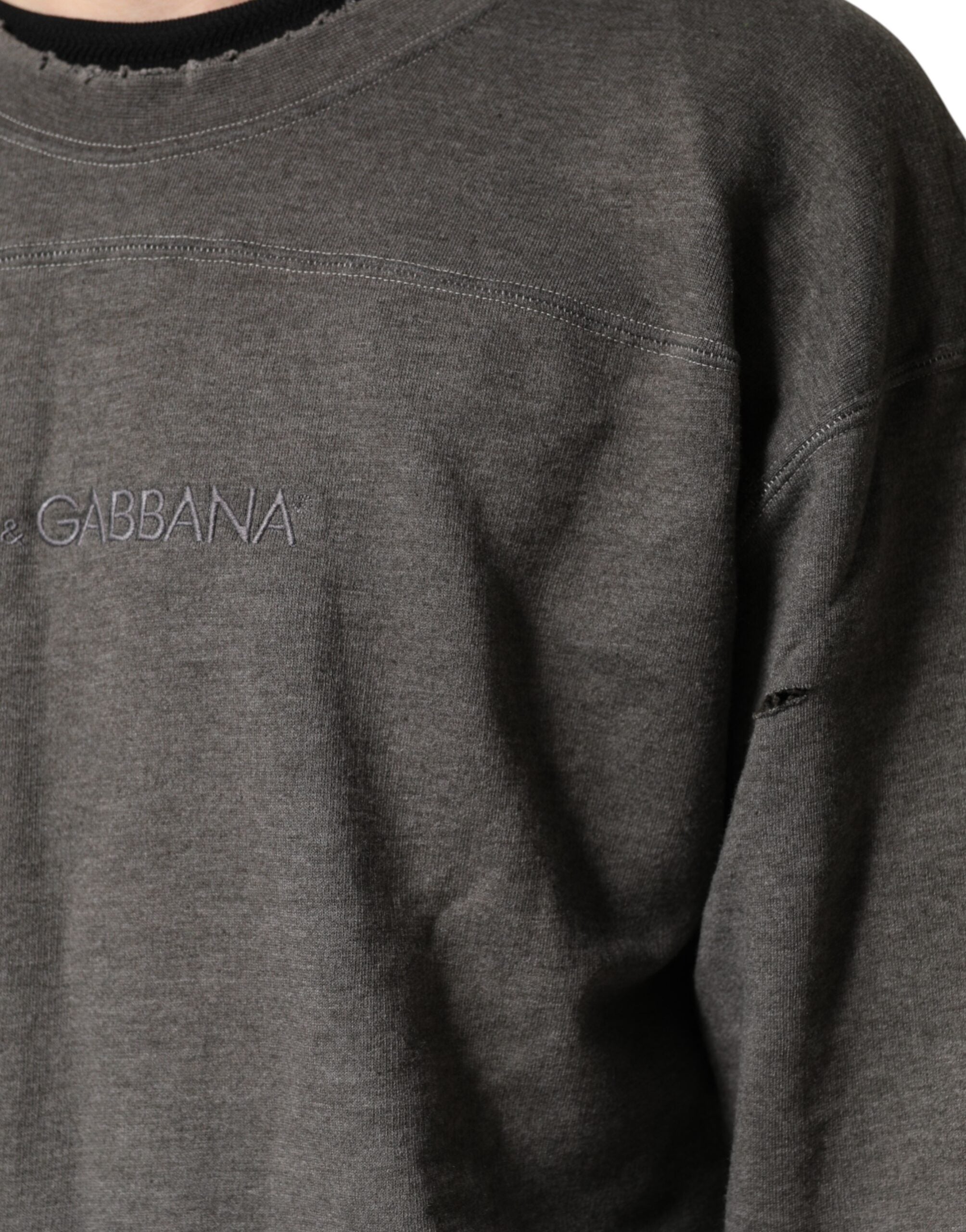 Dolce & Gabbana Grauer Baumwoll-Rundhals-Pullover für Herren