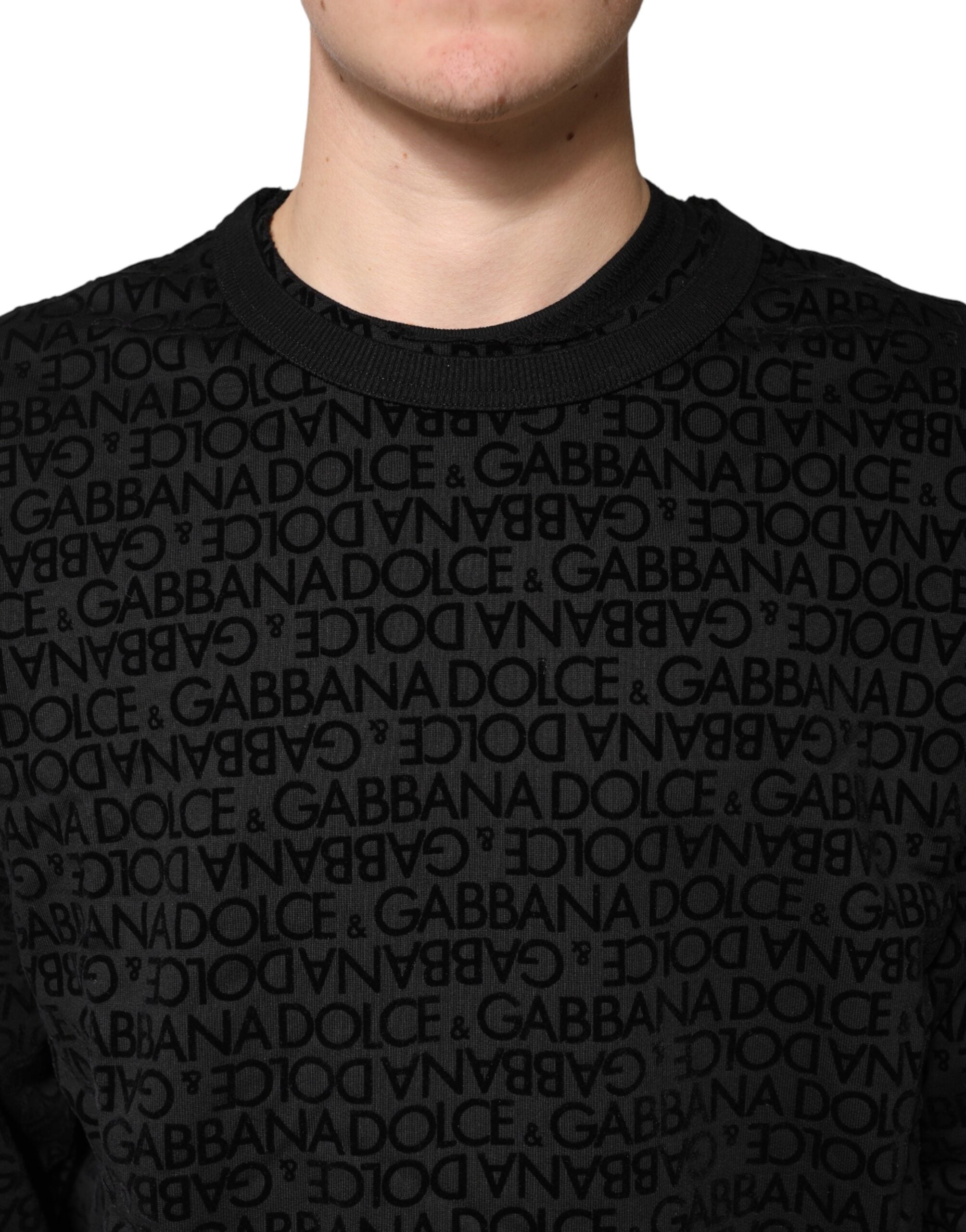 Dolce & Gabbana Schwarzer Rundhals-Sweatshirtpullover mit Monogramm