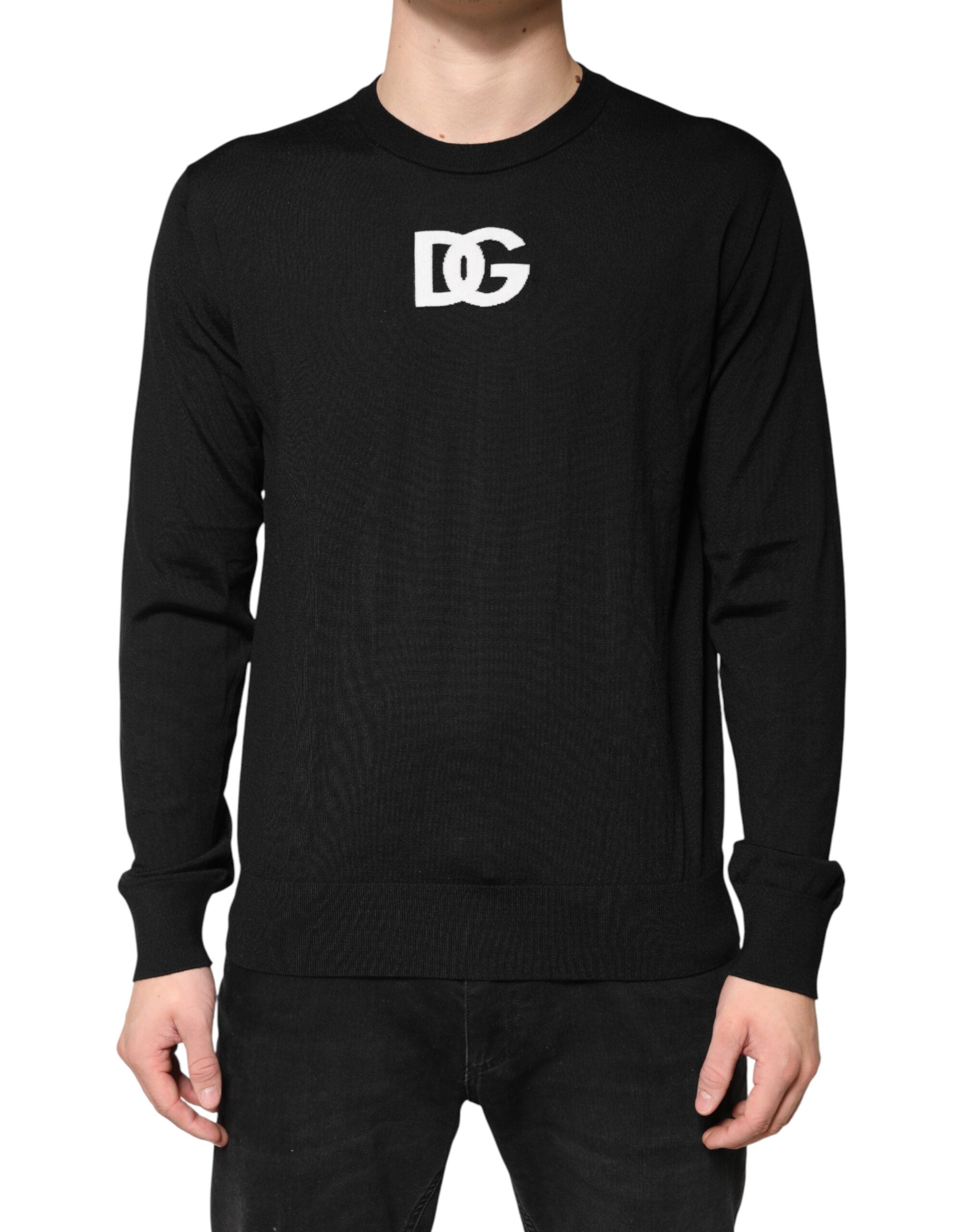 Dolce & Gabbana Schwarzer Woll-Rundhals-Pullover für Herren