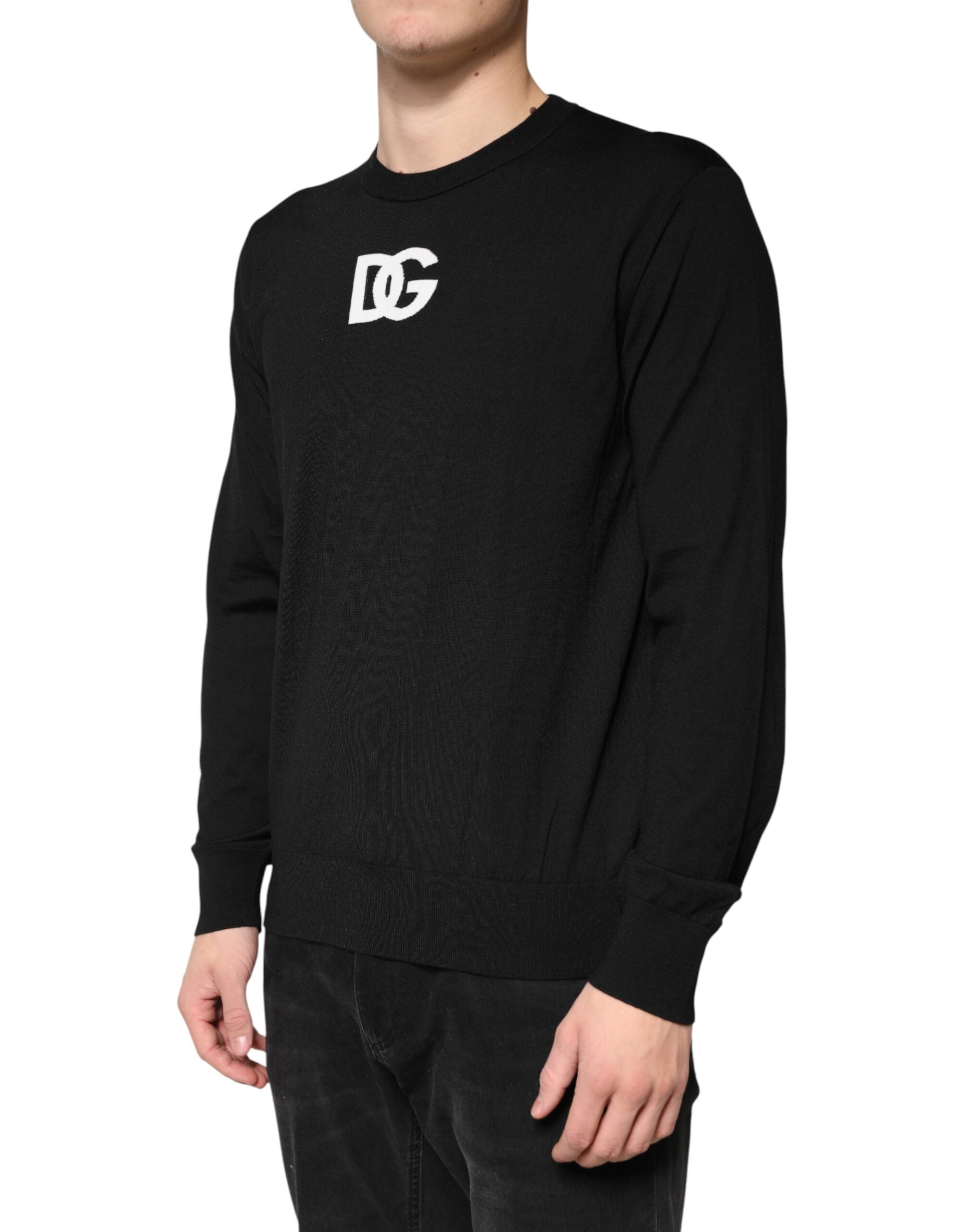 Dolce & Gabbana Schwarzer Woll-Rundhals-Pullover für Herren