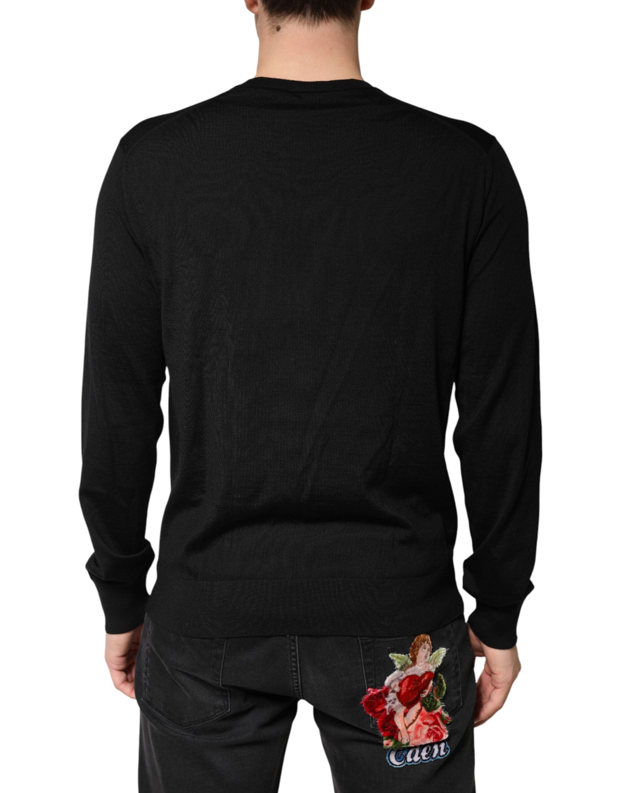 Dolce & Gabbana Schwarzer Woll-Rundhals-Pullover für Herren