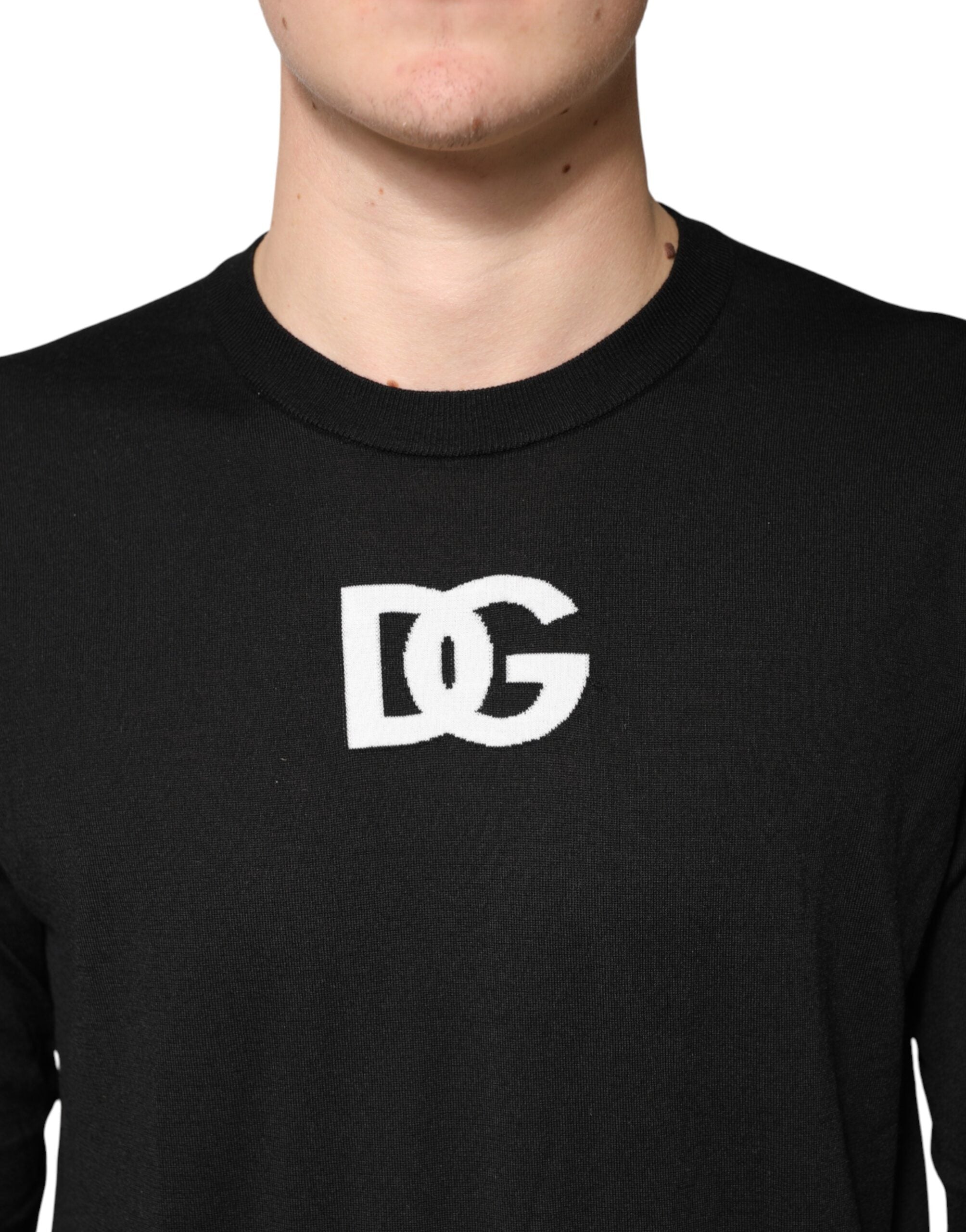 Dolce & Gabbana Schwarzer Woll-Rundhals-Pullover für Herren