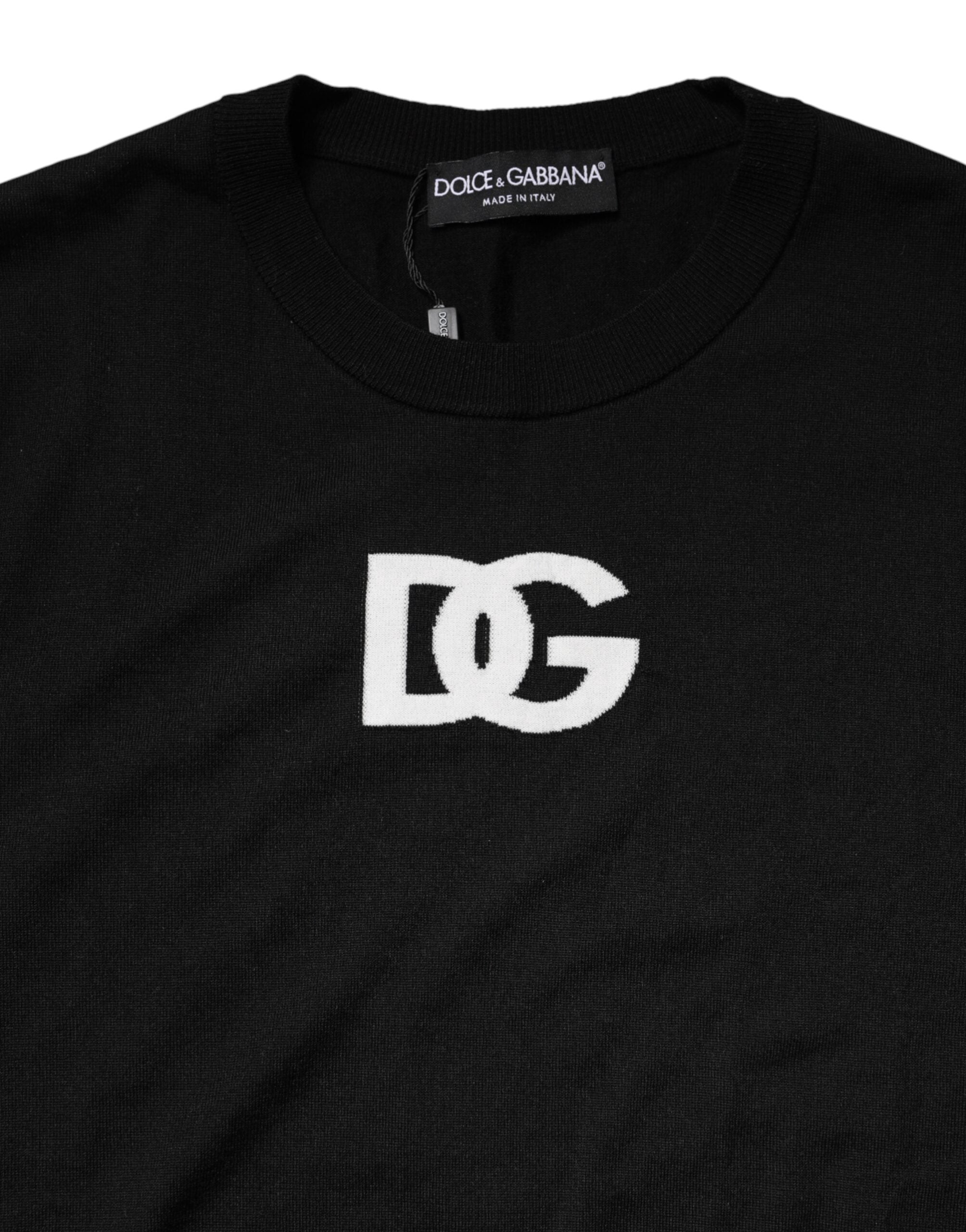 Dolce & Gabbana Schwarzer Woll-Rundhals-Pullover für Herren