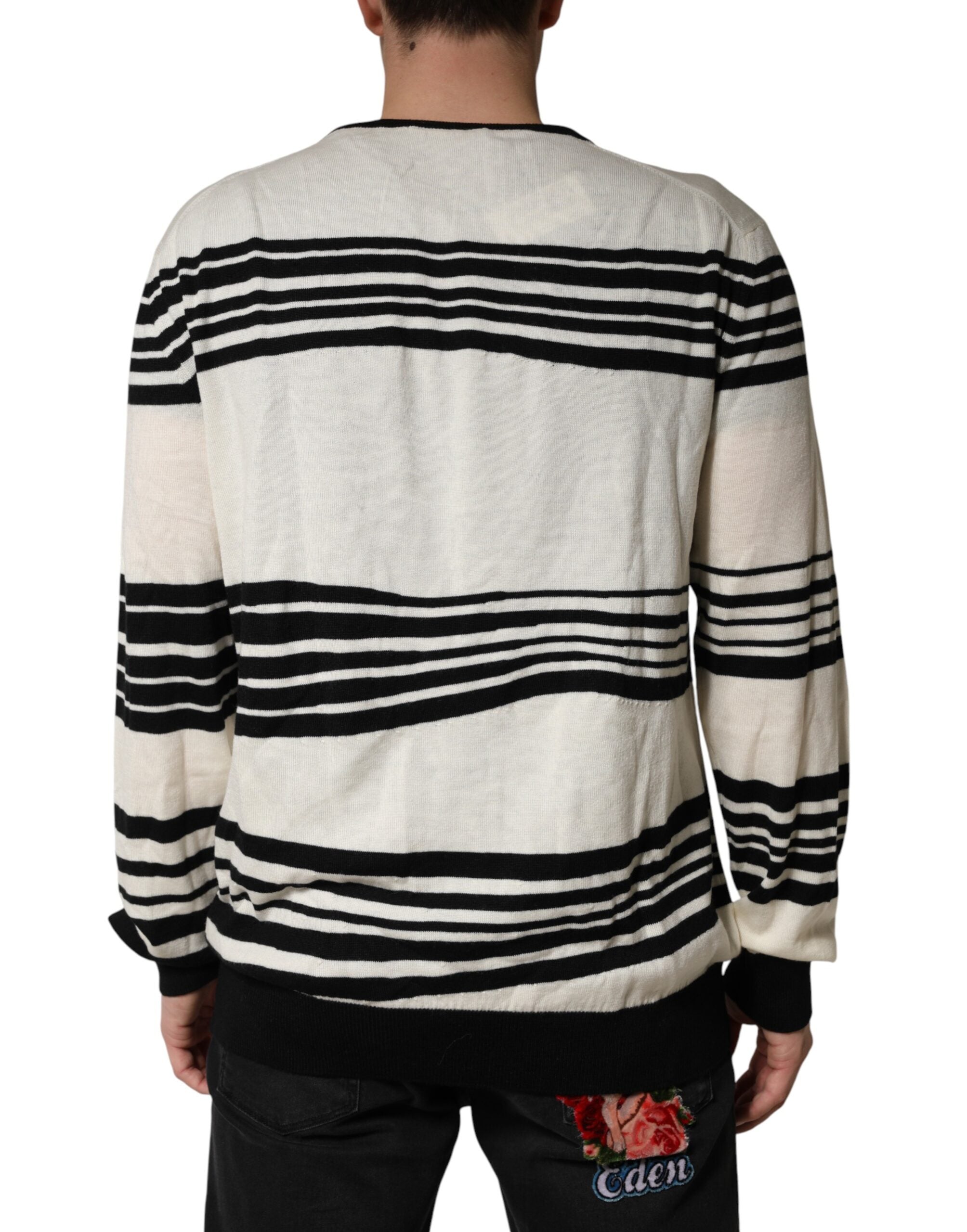 Dolce & Gabbana Pullover-Pullover mit schwarzem und weißem Streifenmuster und Rundhalsausschnitt