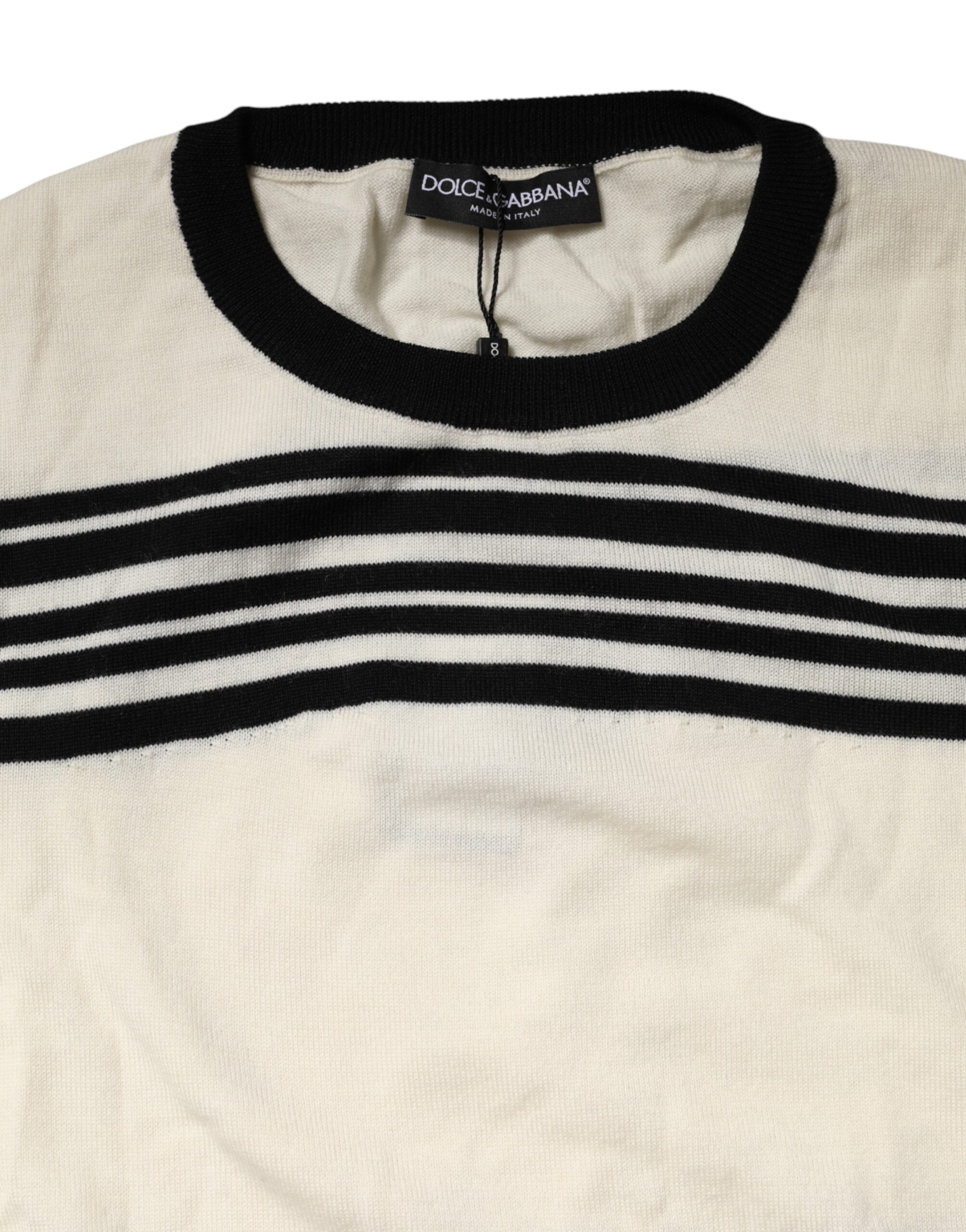 Dolce & Gabbana Pullover-Pullover mit schwarzem und weißem Streifenmuster und Rundhalsausschnitt
