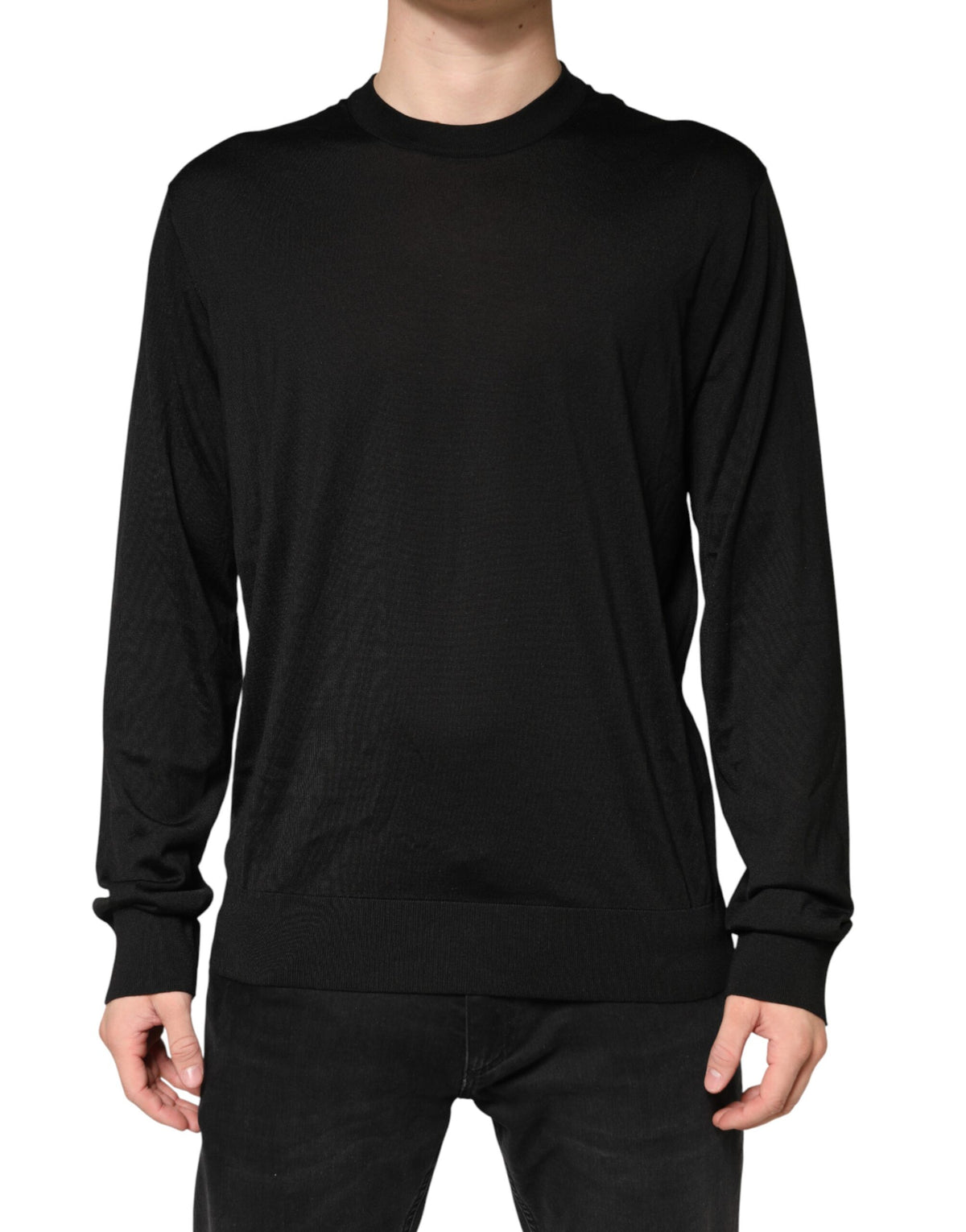 Dolce & Gabbana Schwarzer Herren-Pullover aus Seide mit Rundhalsausschnitt