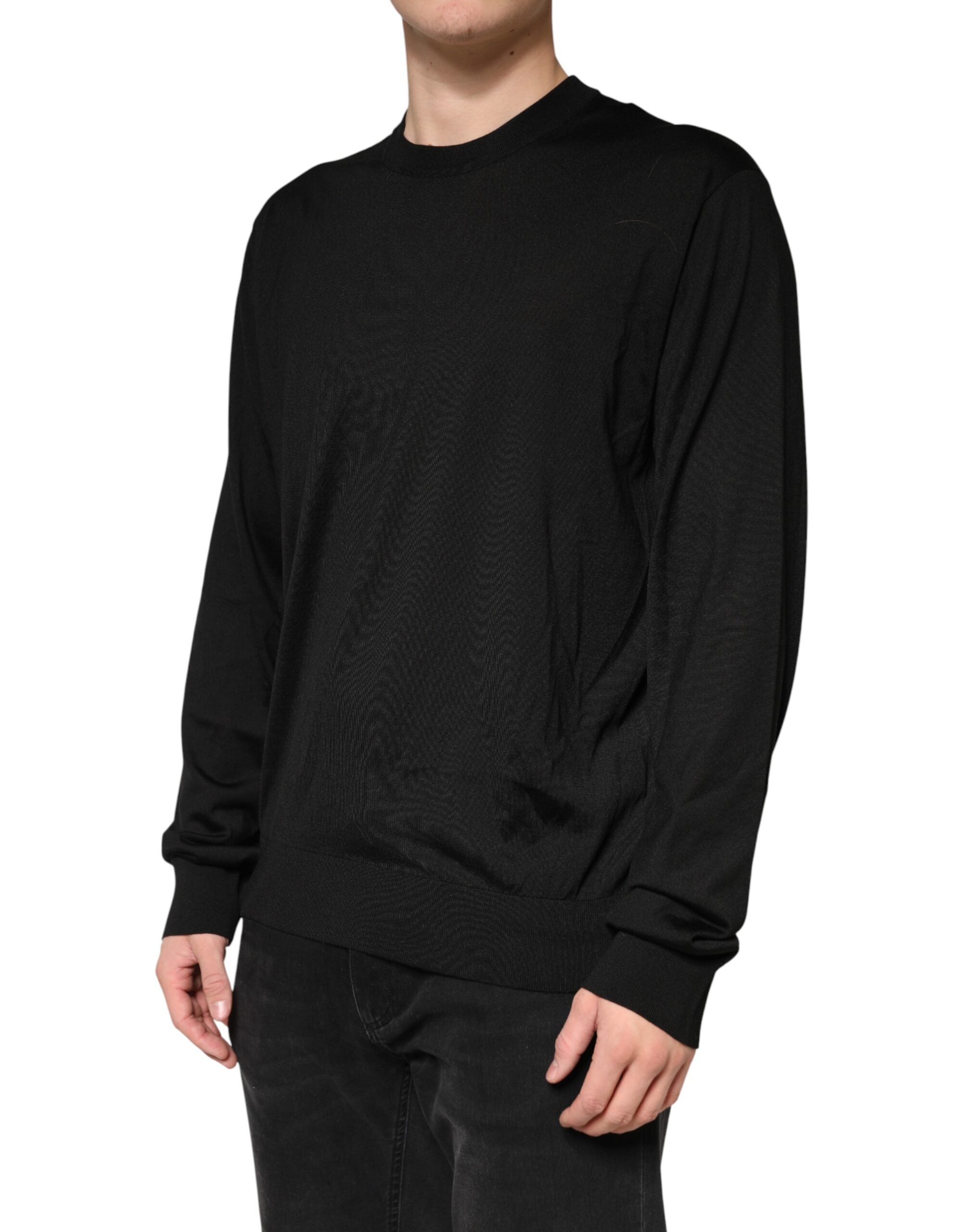 Dolce & Gabbana Schwarzer Herren-Pullover aus Seide mit Rundhalsausschnitt