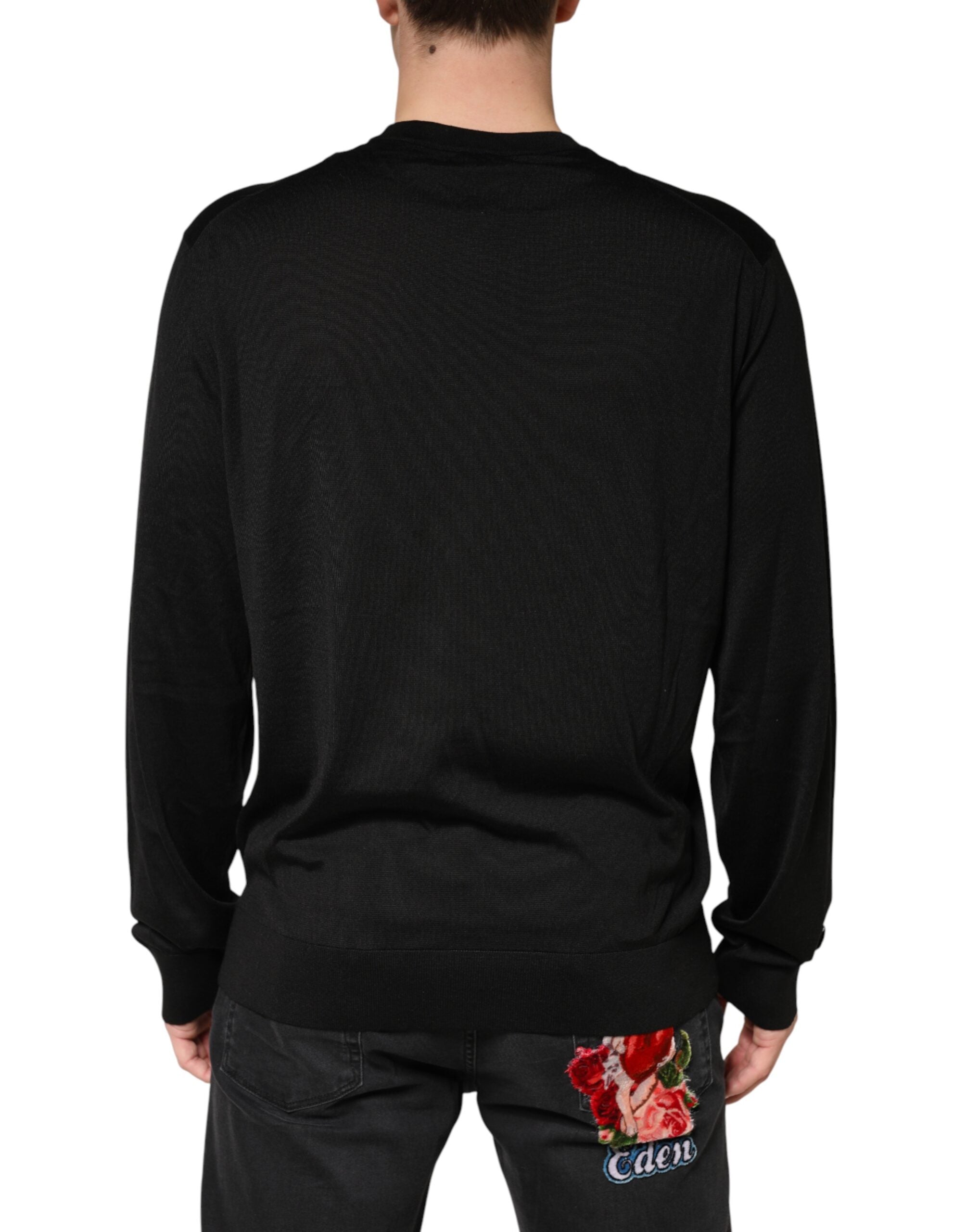 Dolce & Gabbana Schwarzer Herren-Pullover aus Seide mit Rundhalsausschnitt