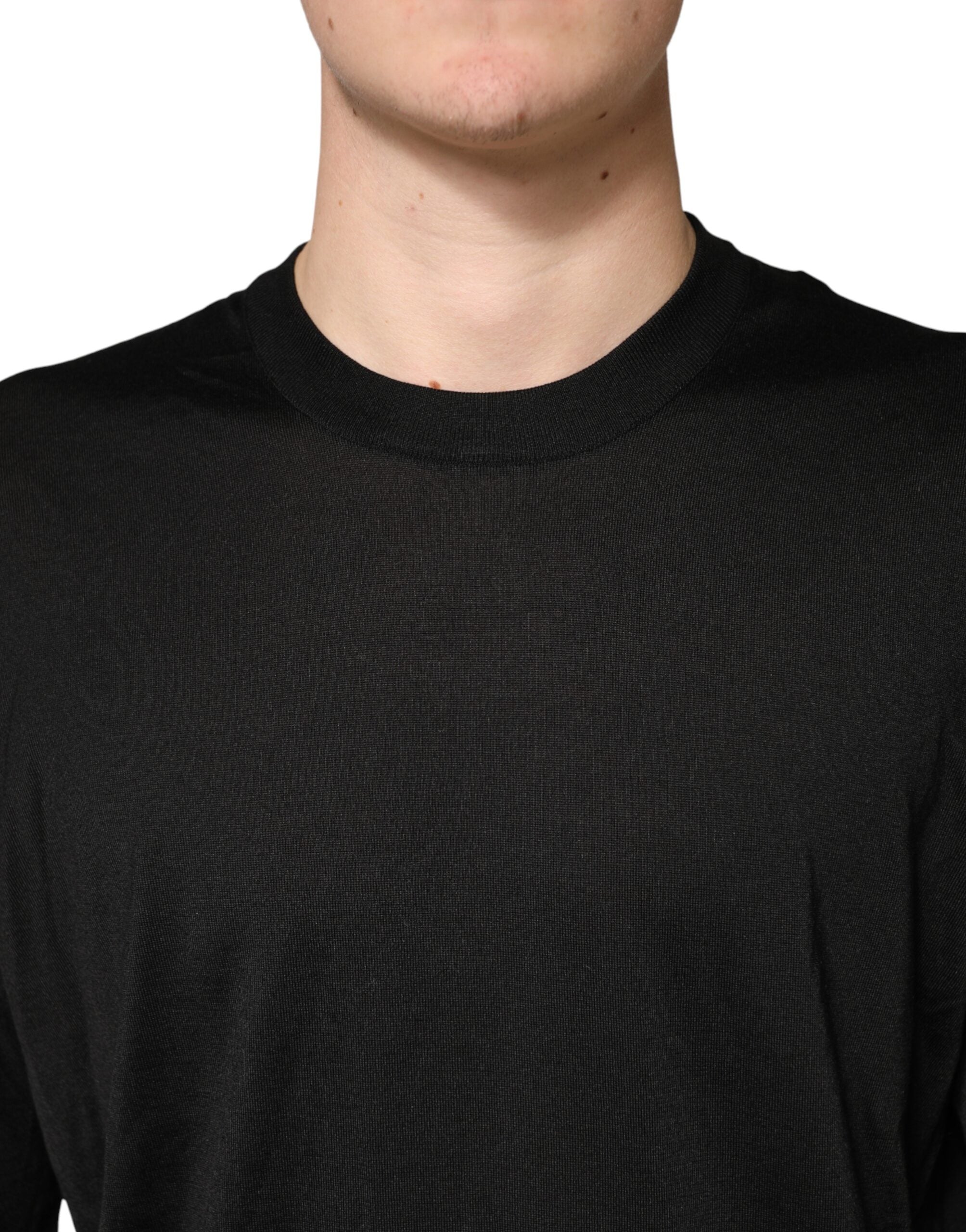 Dolce & Gabbana Schwarzer Herren-Pullover aus Seide mit Rundhalsausschnitt