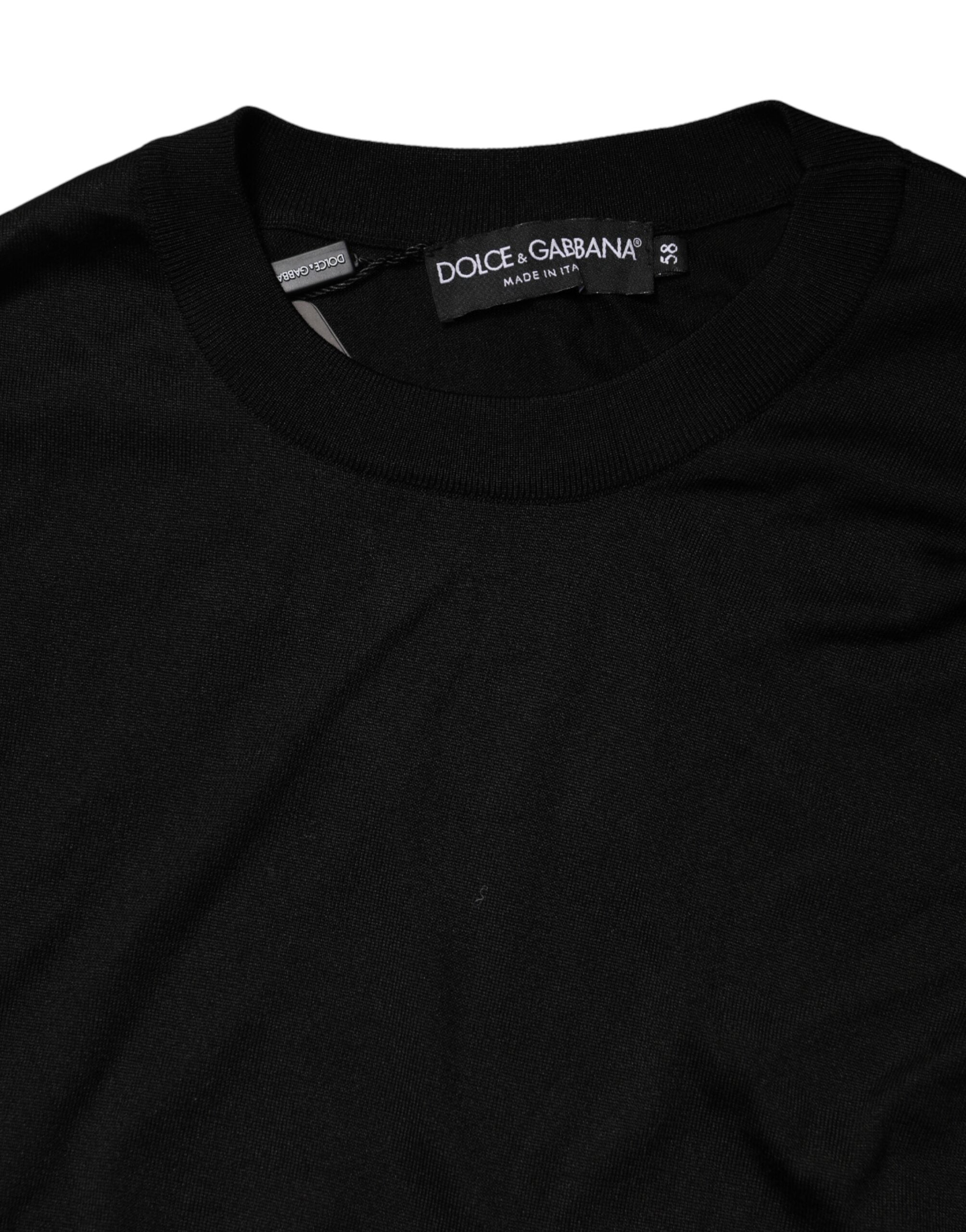 Dolce & Gabbana Schwarzer Herren-Pullover aus Seide mit Rundhalsausschnitt