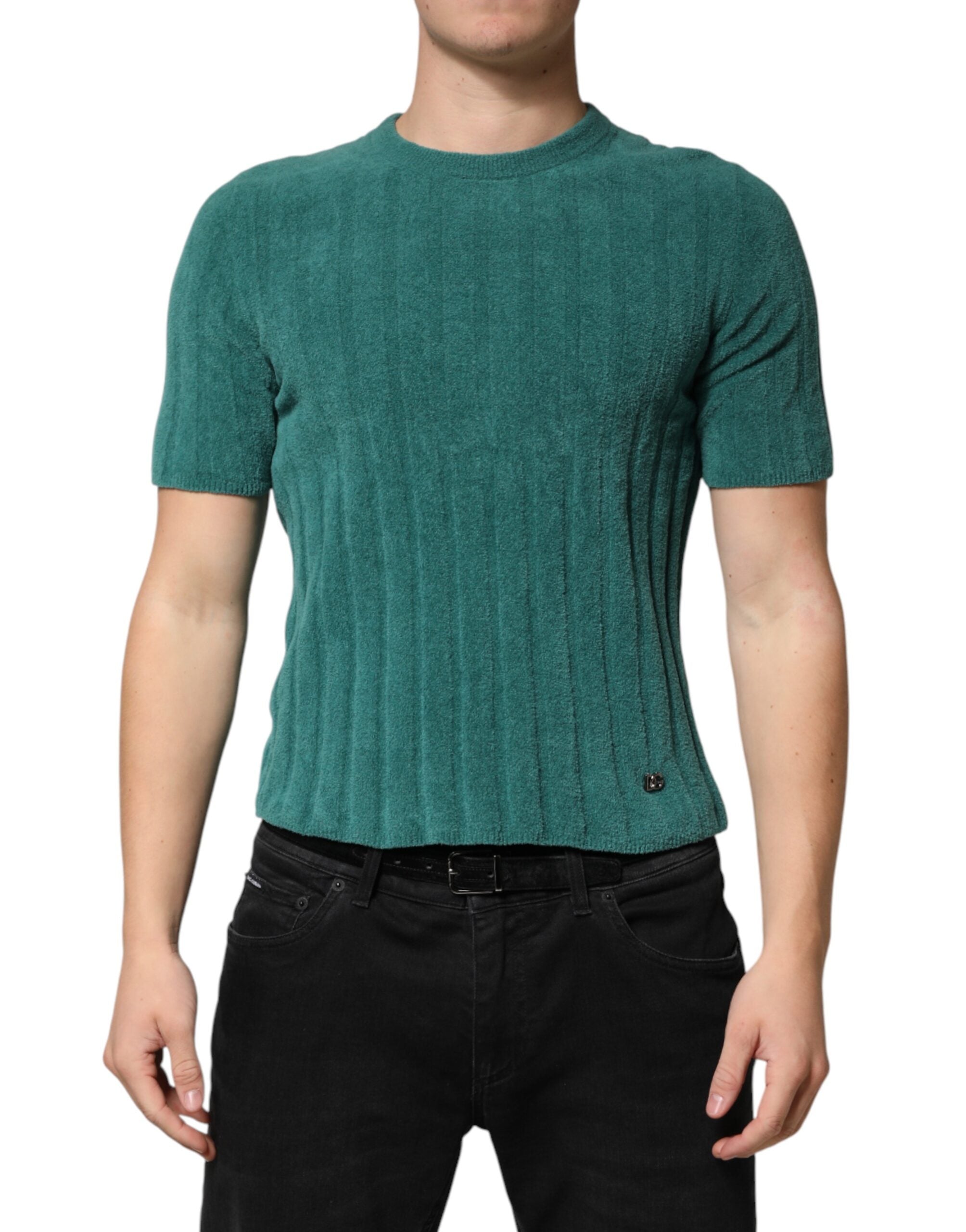 Dolce & Gabbana Dunkelgrünes Herren-T-Shirt mit Rundhalsausschnitt aus Baumwollmischung