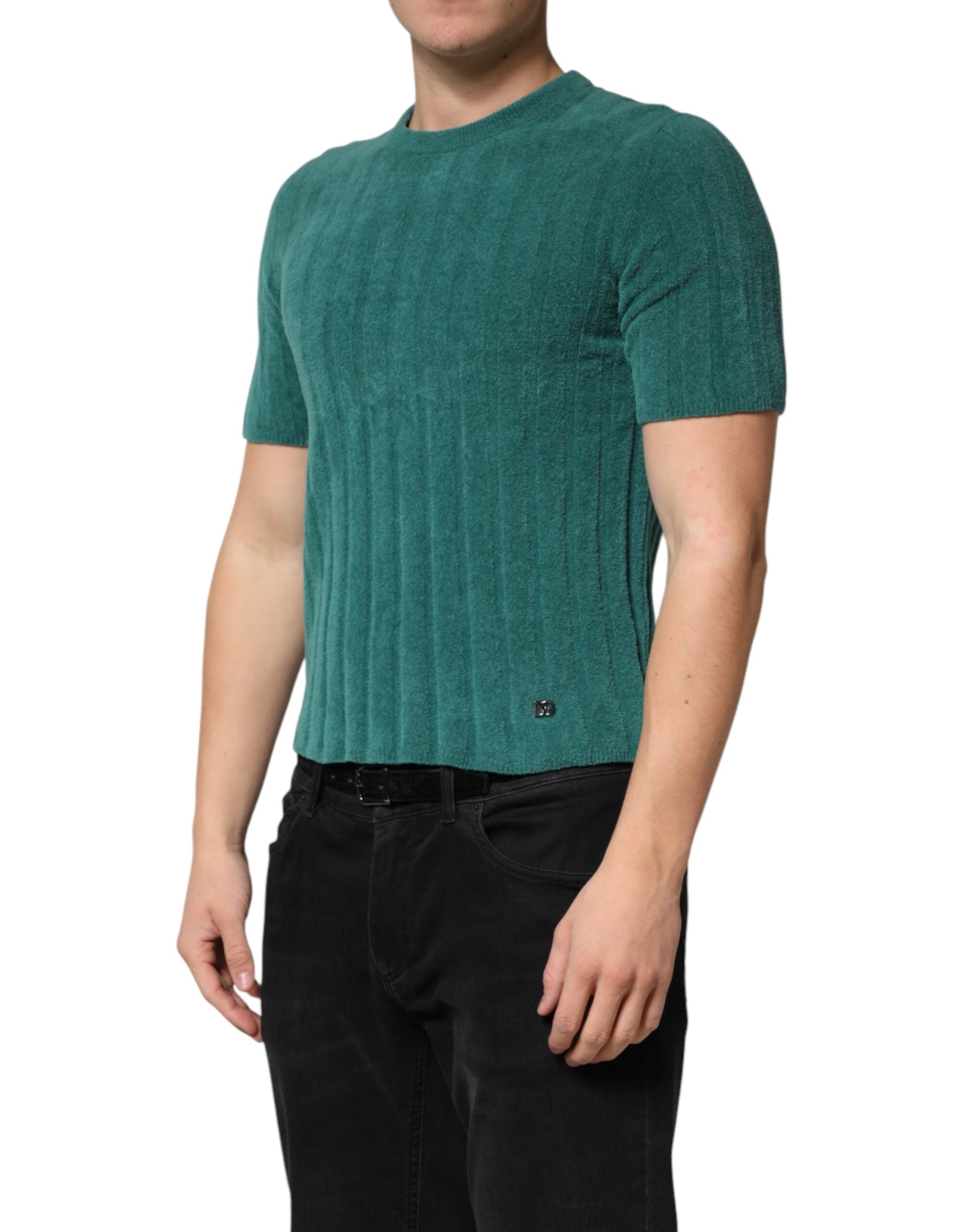Dolce & Gabbana Dunkelgrünes Herren-T-Shirt mit Rundhalsausschnitt aus Baumwollmischung