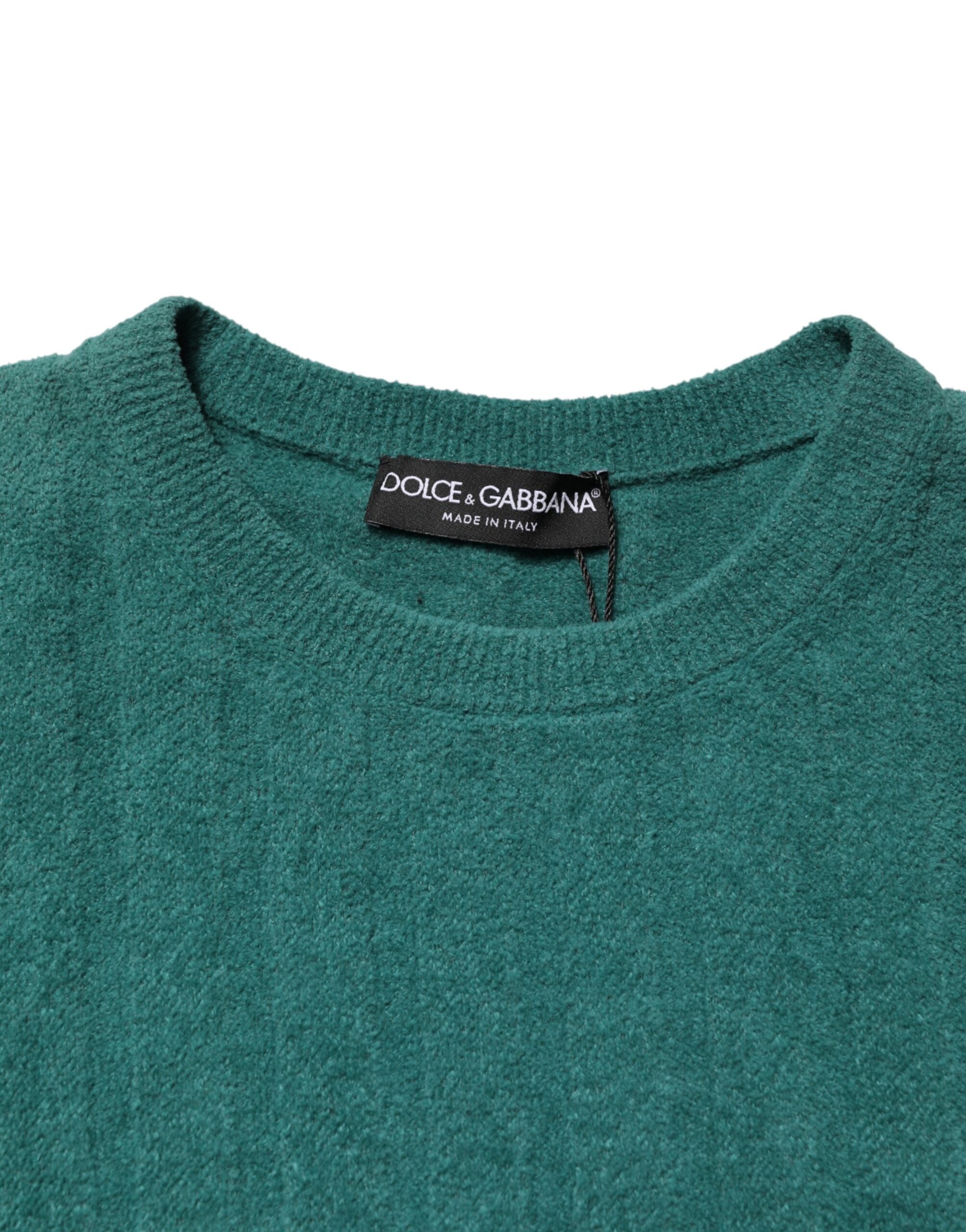Dolce & Gabbana Dunkelgrünes Herren-T-Shirt mit Rundhalsausschnitt aus Baumwollmischung