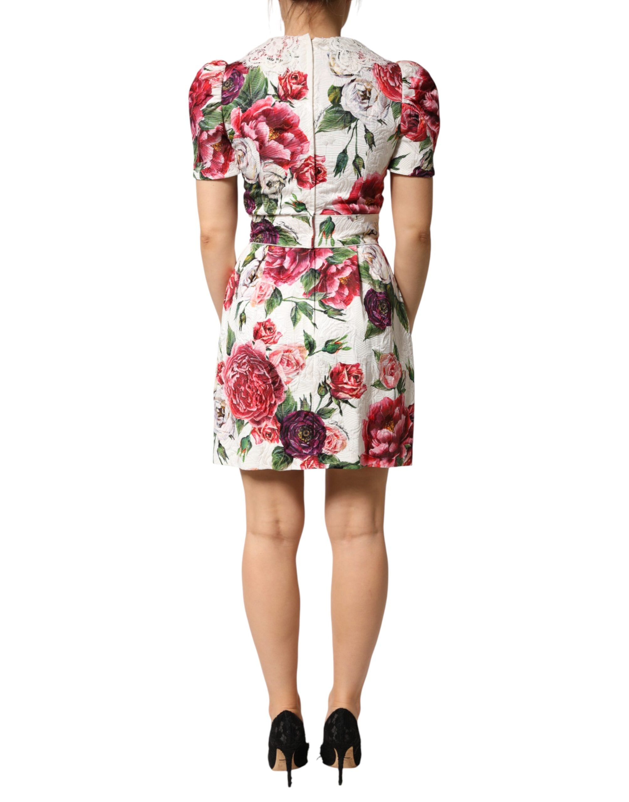 Dolce & Gabbana Weißes Etui-Minikleid mit Blumenstickerei