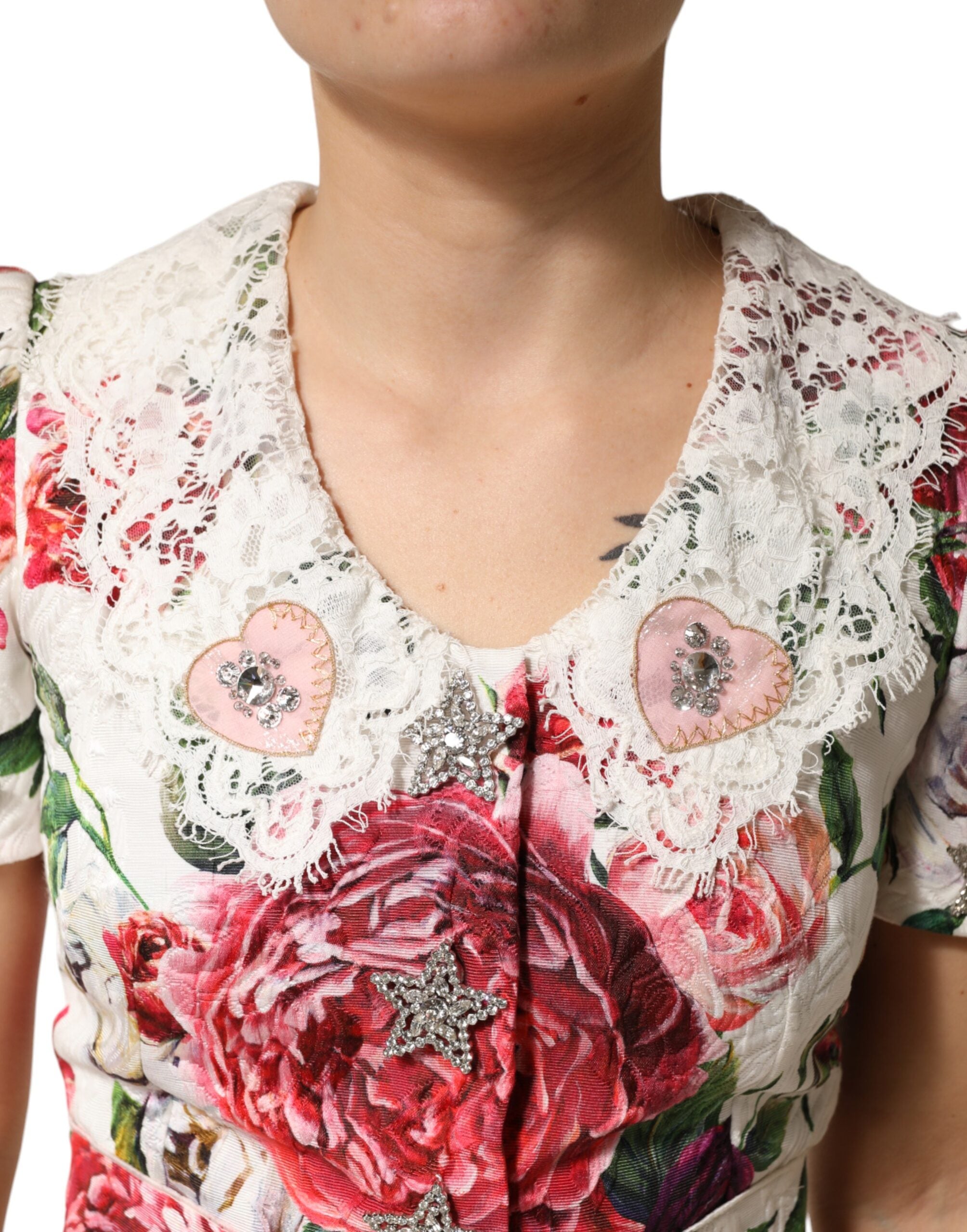 Dolce & Gabbana Weißes Etui-Minikleid mit Blumenstickerei