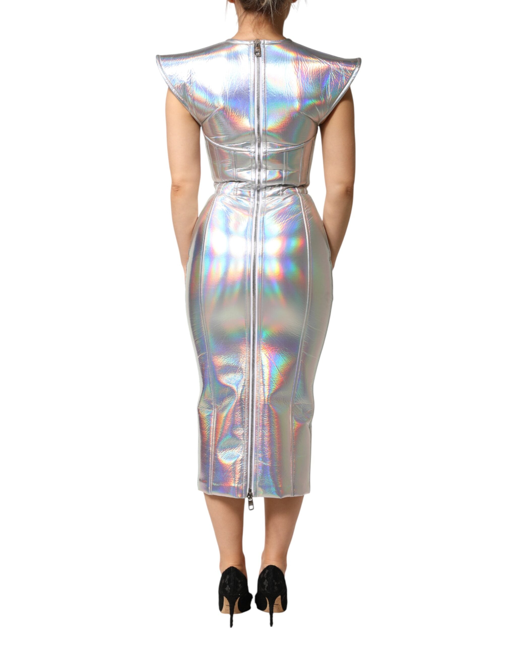 Dolce & Gabbana Silber schillerndes Bodycon Etui-Midikleid
