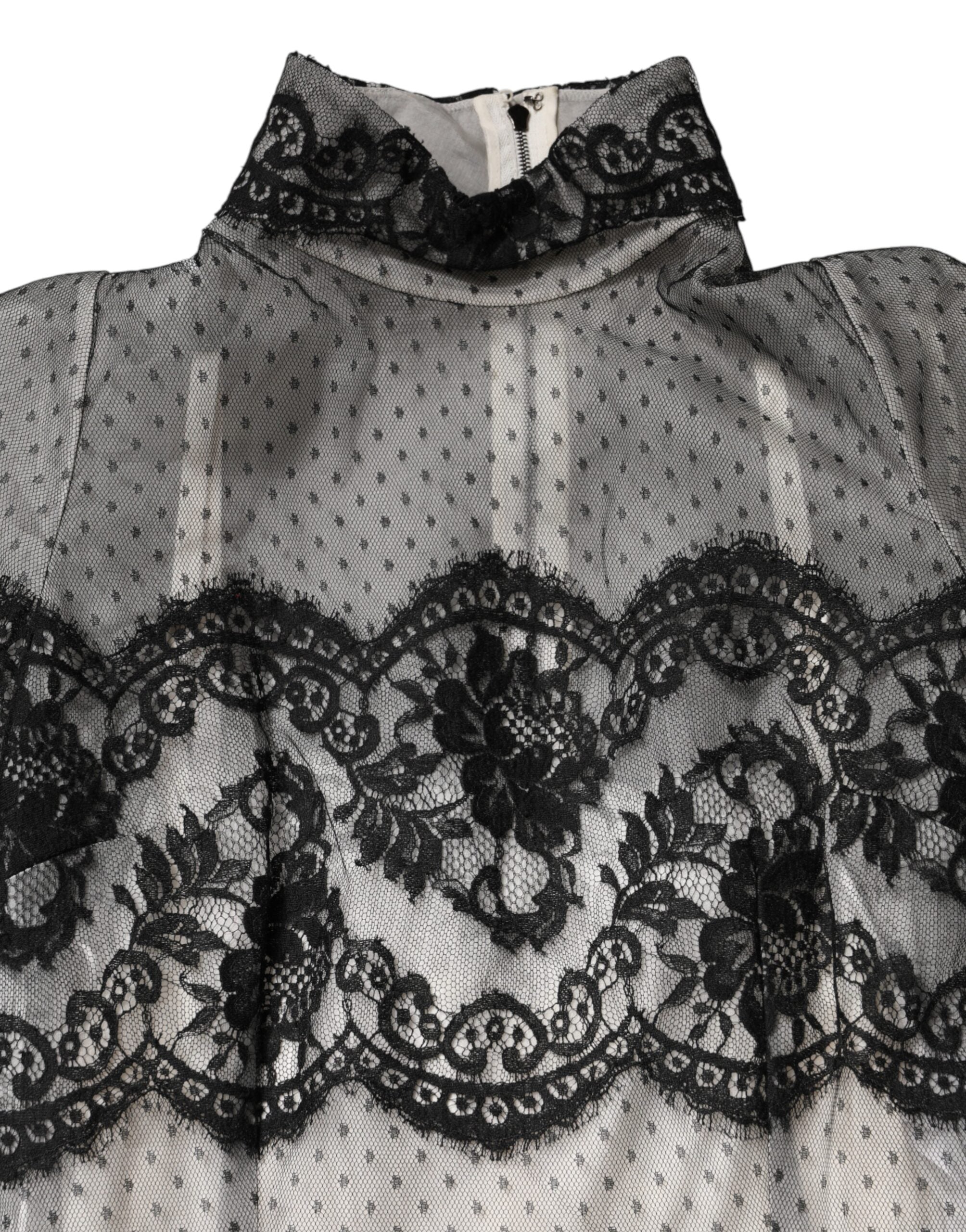 Dolce & Gabbana Schwarzes Maxikleid aus Seidenmischung mit Spitze in Schwarz und Weiß