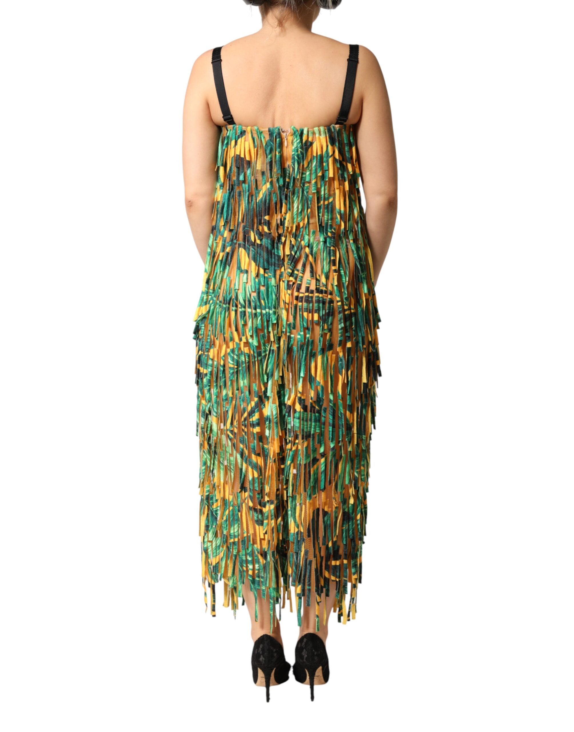 Dolce & Gabbana Maxikleid mit tropischem Print und Fransen in Multicolor