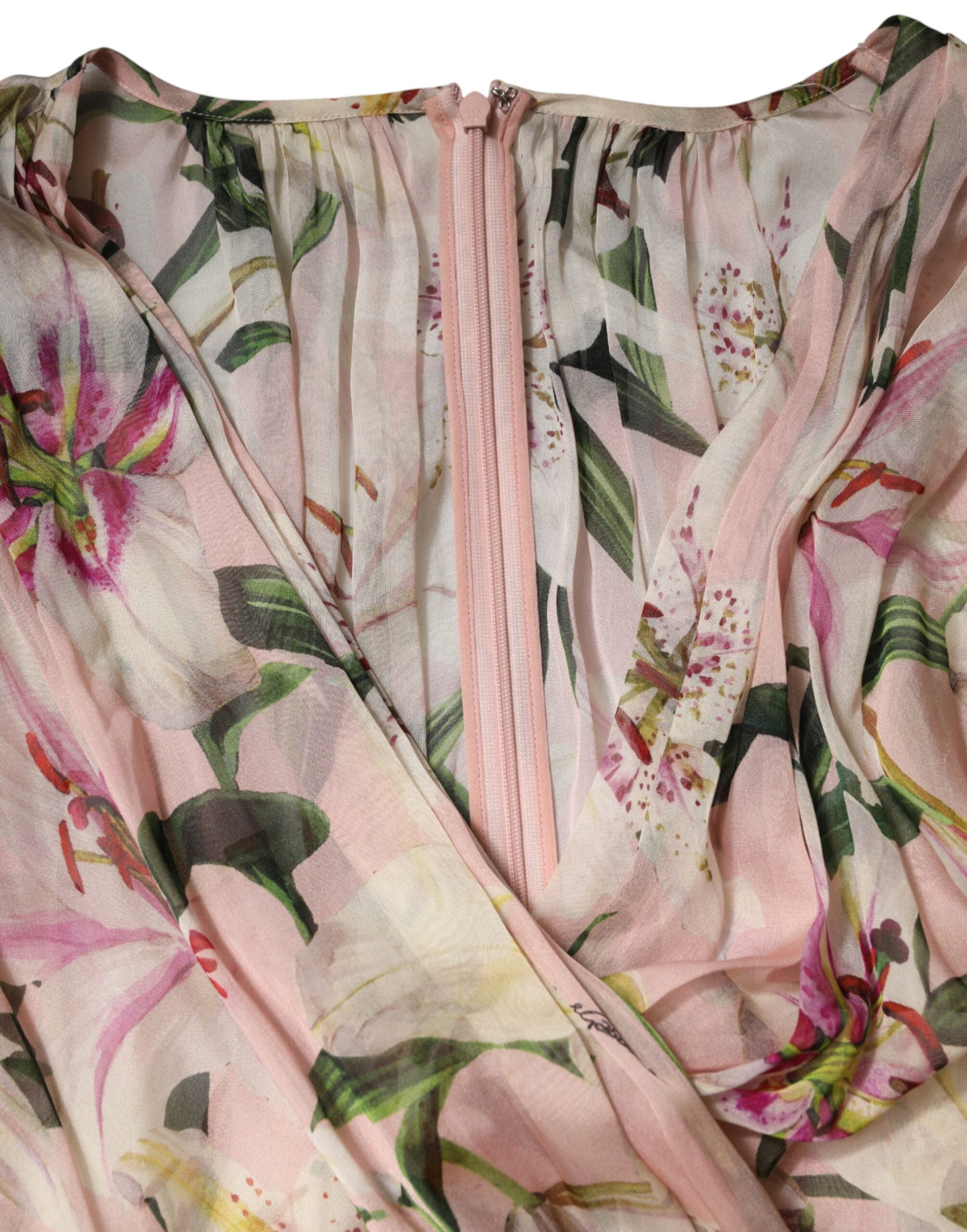 Dolce & Gabbana Maxikleid mit rosa Lilien-Print und Falten in A-Linie
