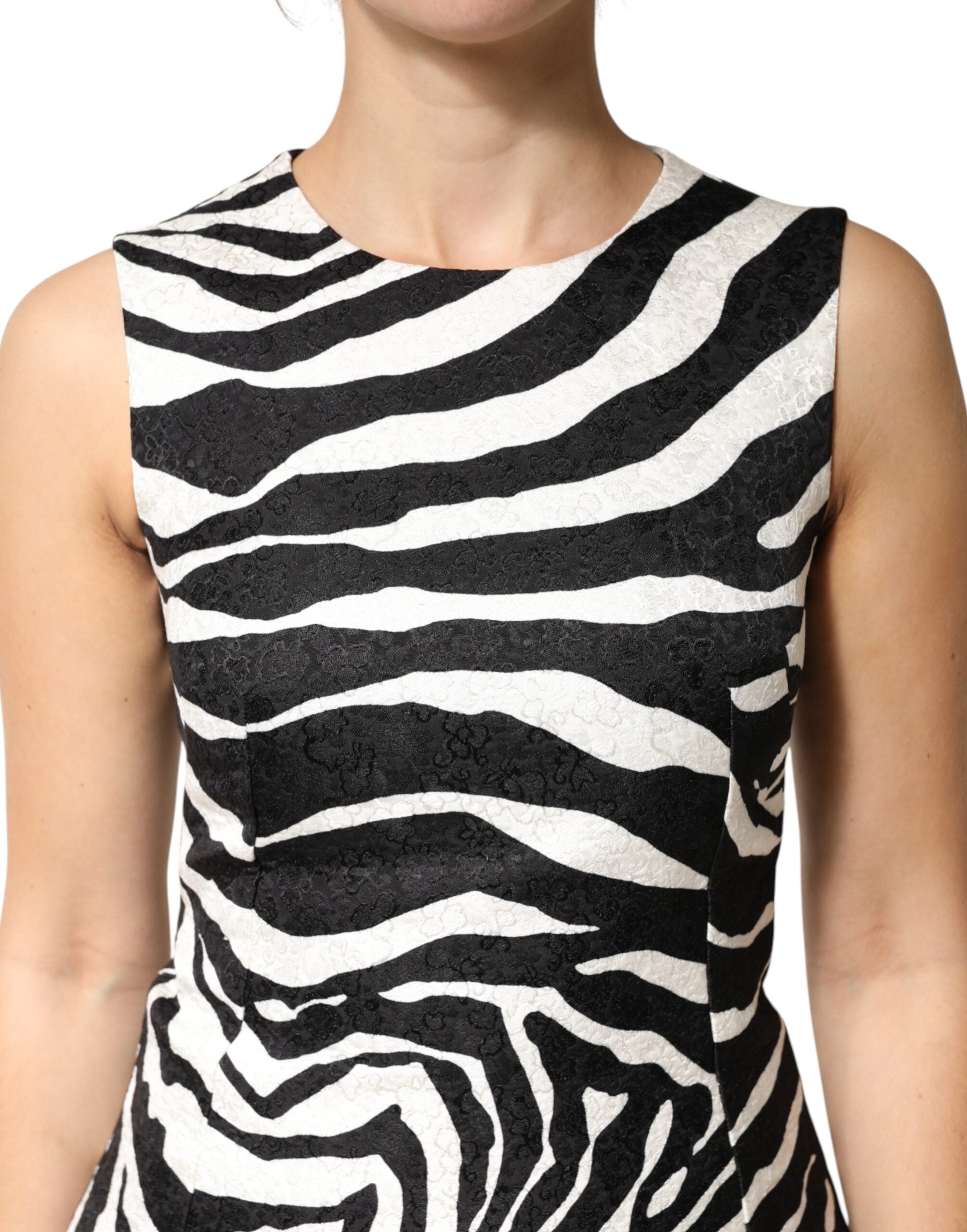Dolce & Gabbana Ärmelloses A-Linien-Kleid in Schwarz-Weißem Zebra-Print