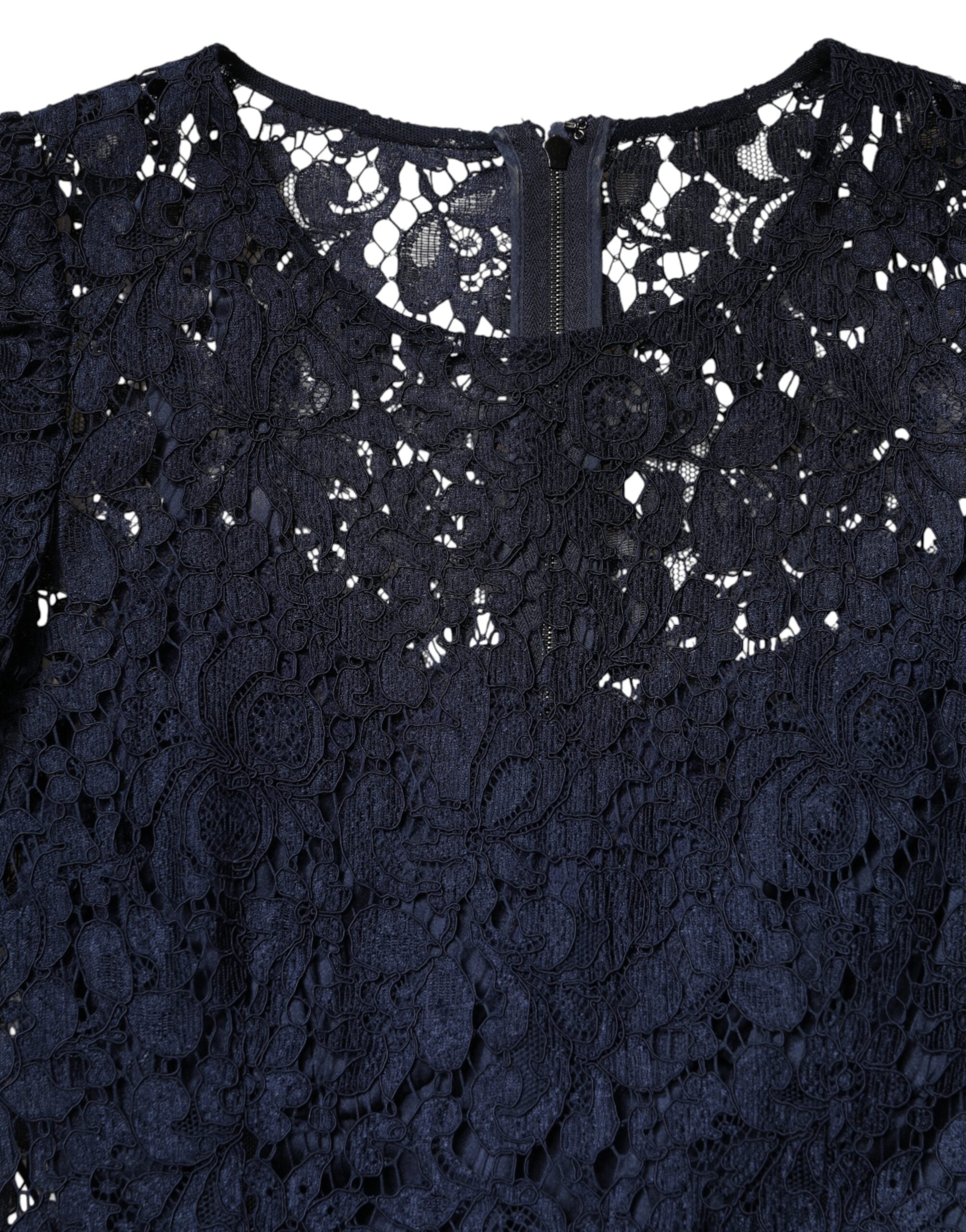 Dolce & Gabbana Blaues Spitzenkleid mit Rüschen in A-Linie, knielang