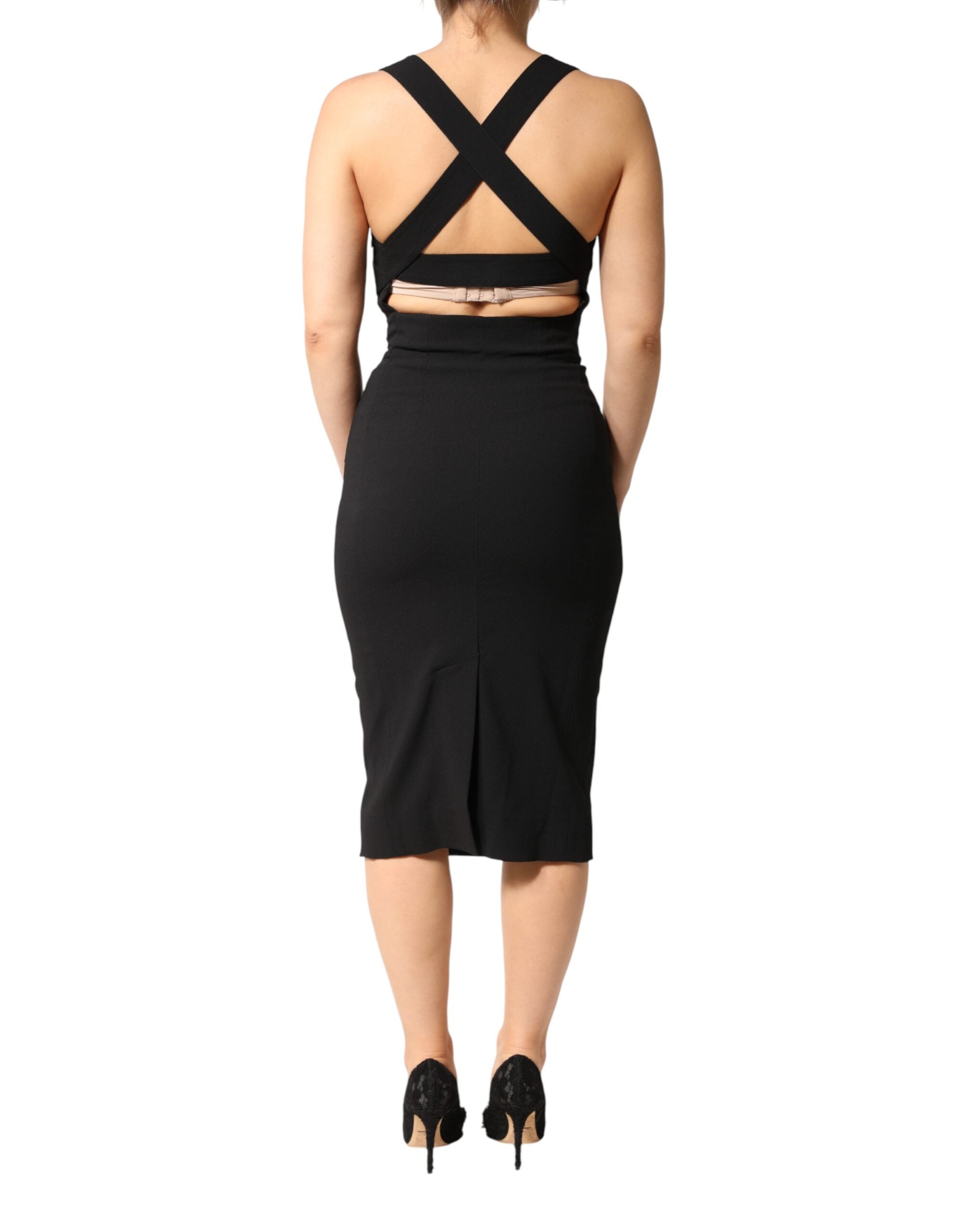 Dolce & Gabbana Schwarzes ärmelloses Midikleid mit Karree-Ausschnitt