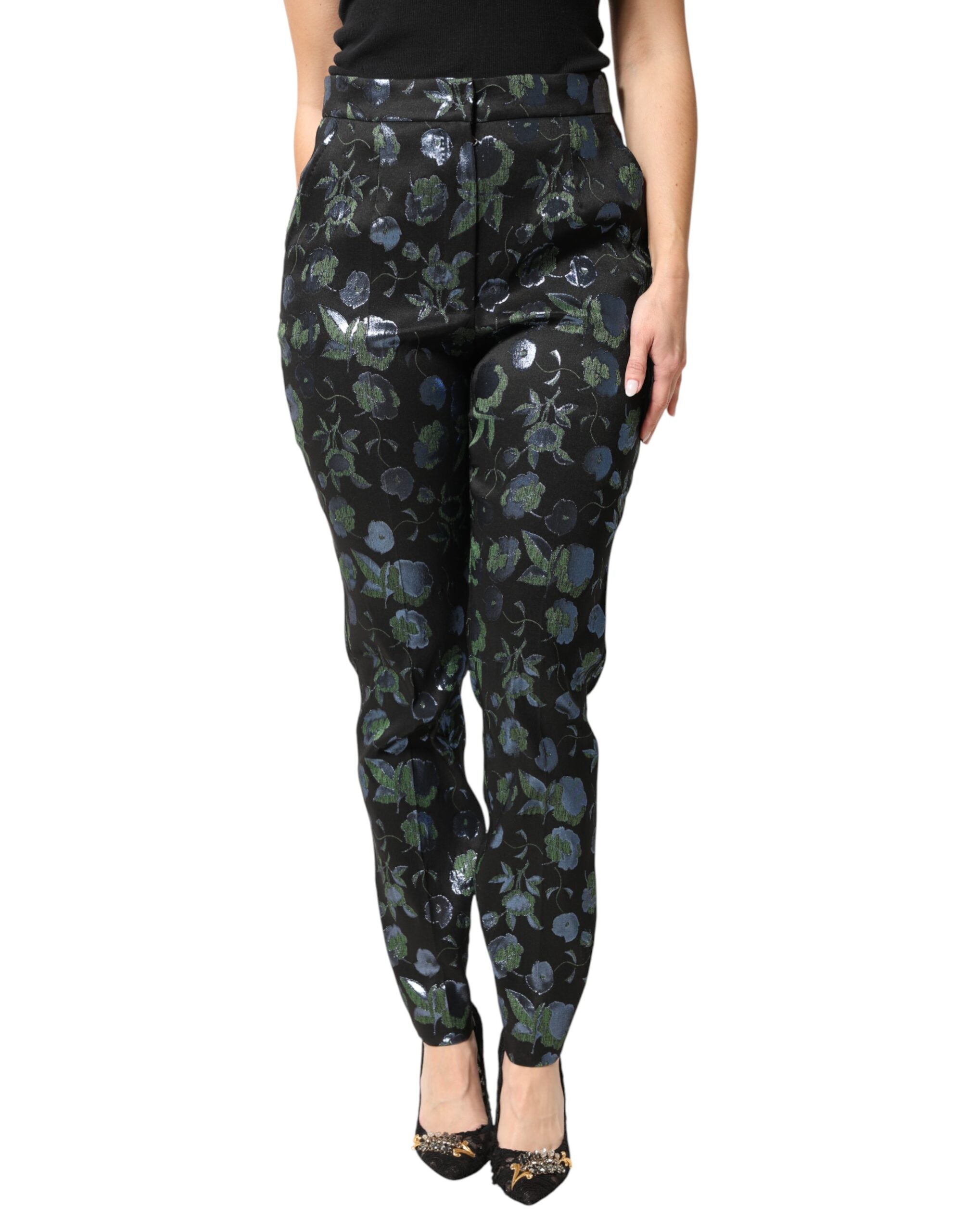 Dolce & Gabbana Blaue und grüne Blumenhose mit Metallic-Effekt