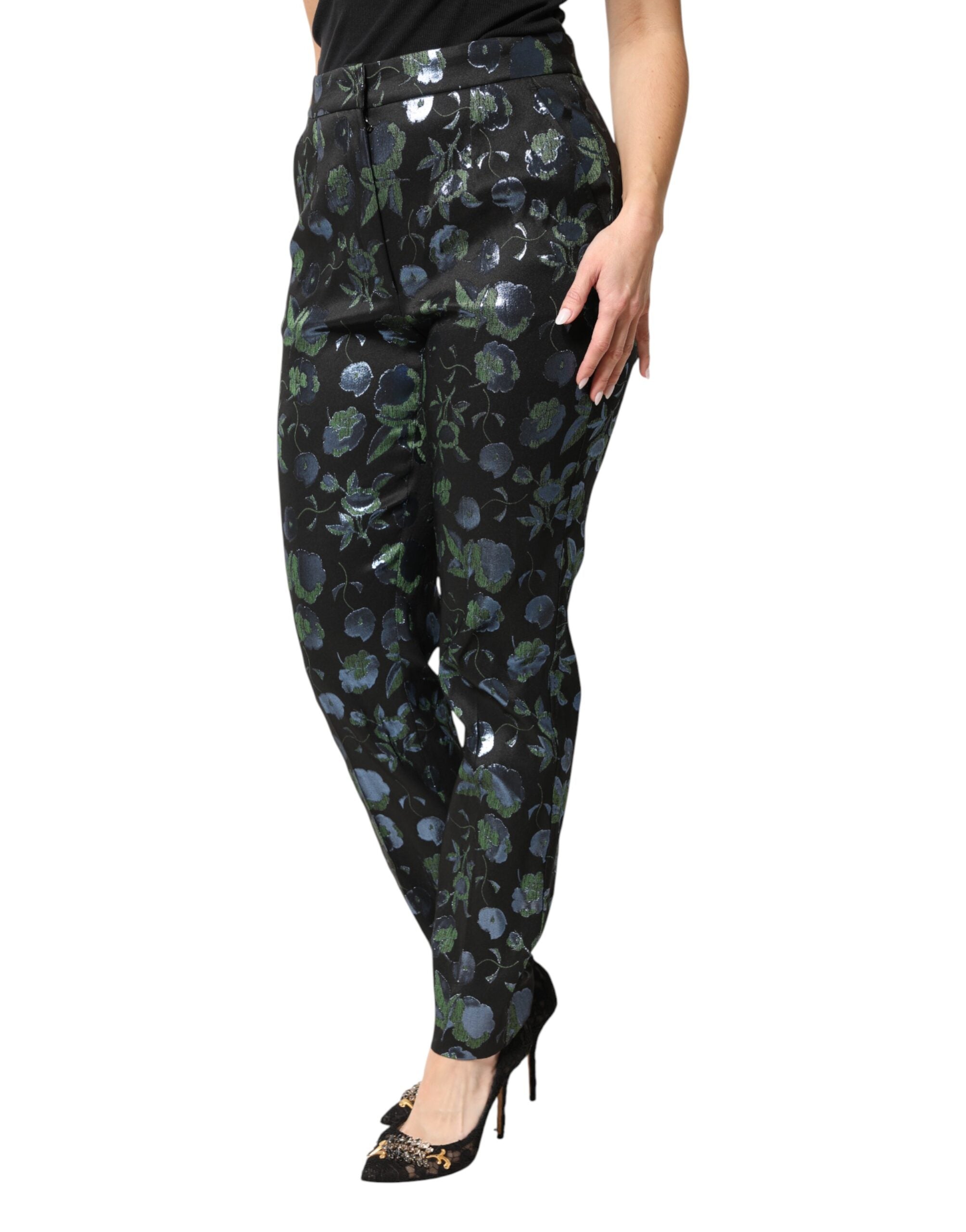 Dolce & Gabbana Blaue und grüne Blumenhose mit Metallic-Effekt