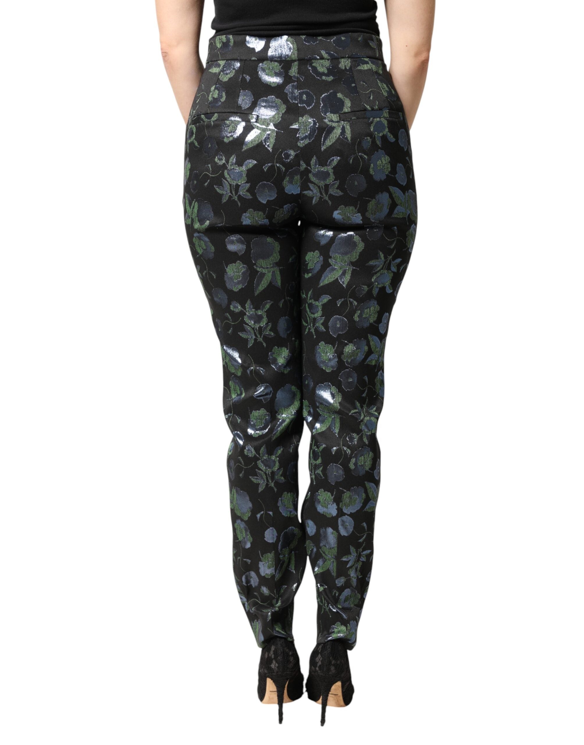 Dolce & Gabbana Blaue und grüne Blumenhose mit Metallic-Effekt