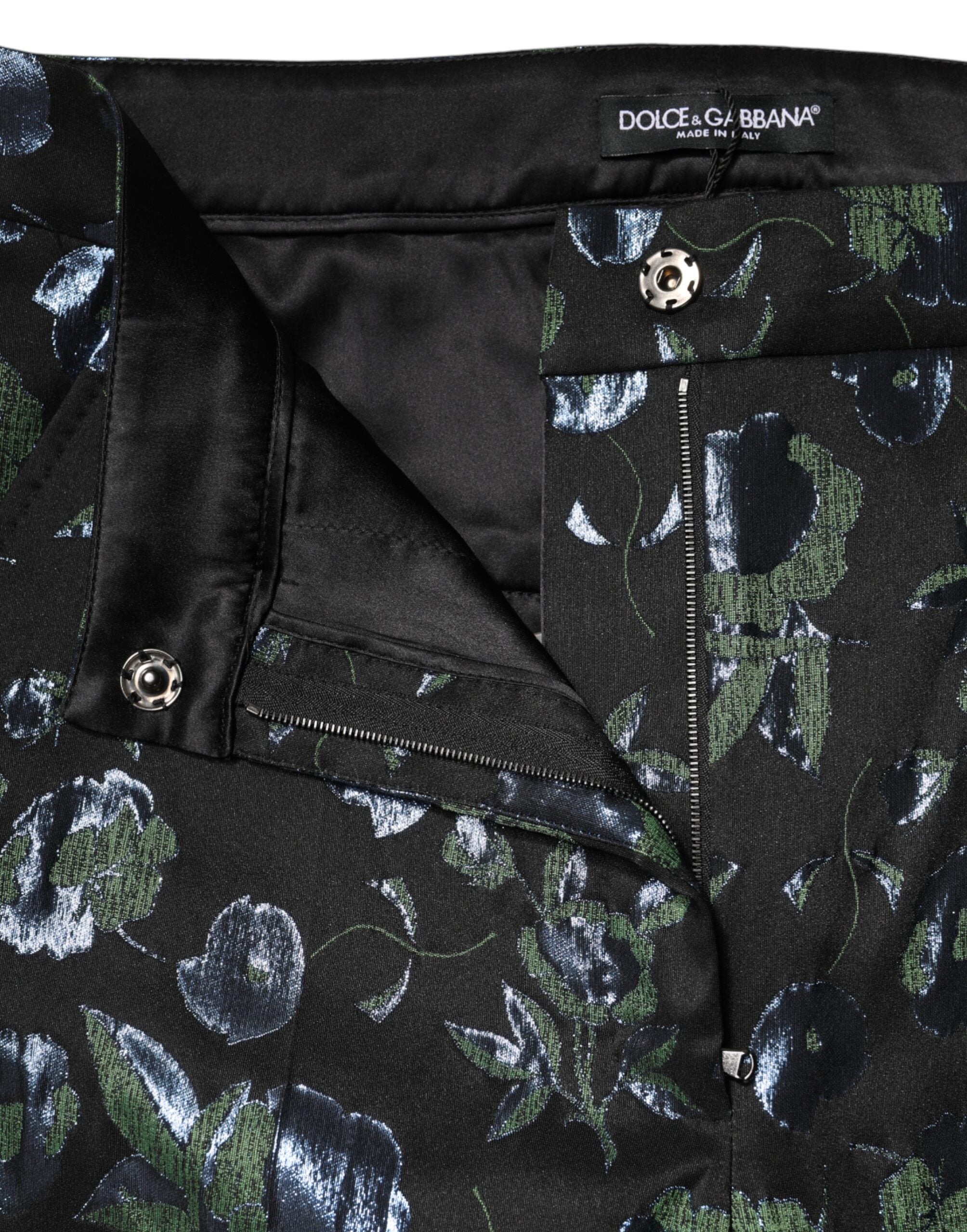 Dolce & Gabbana Blaue und grüne Blumenhose mit Metallic-Effekt