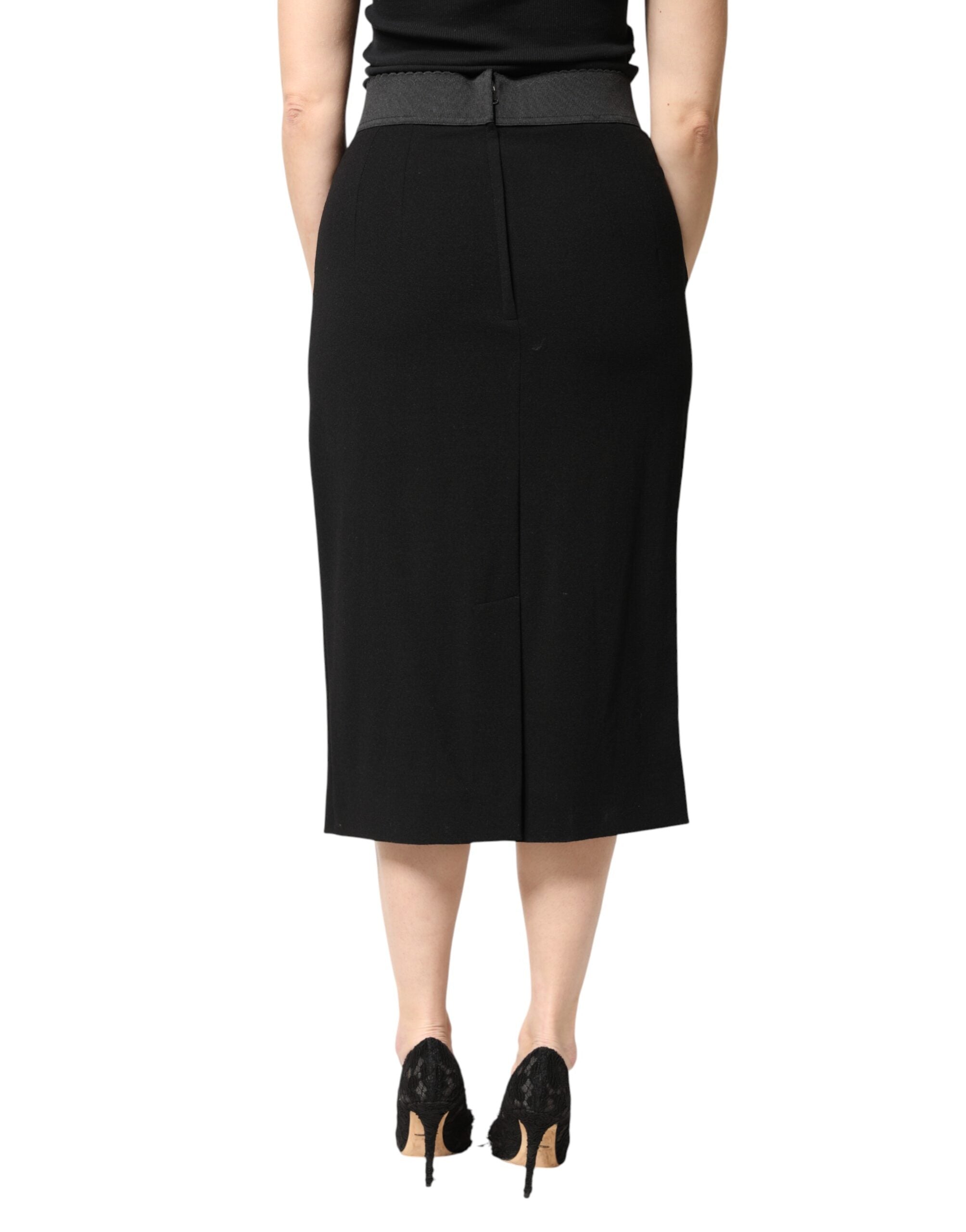 Dolce & Gabbana Schwarzer Woll-Bleistiftrock mit hoher Taille und Midi-Länge