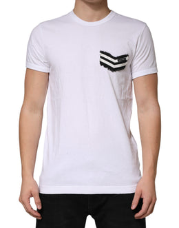 Dolce & Gabbana Weiß gestreiftes Baumwoll-T-Shirt mit Rundhalsausschnitt