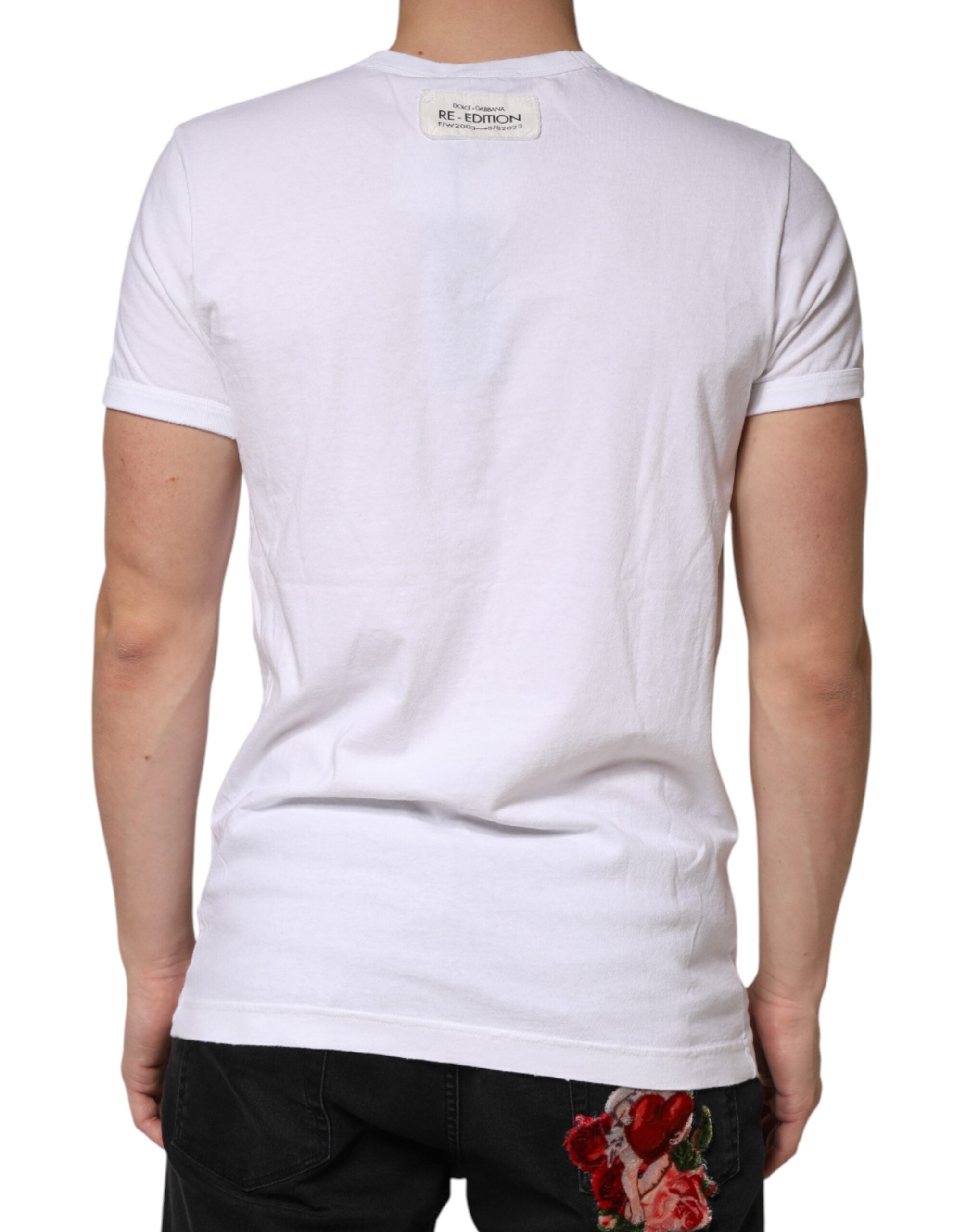 Dolce & Gabbana Weiß gestreiftes Baumwoll-T-Shirt mit Rundhalsausschnitt