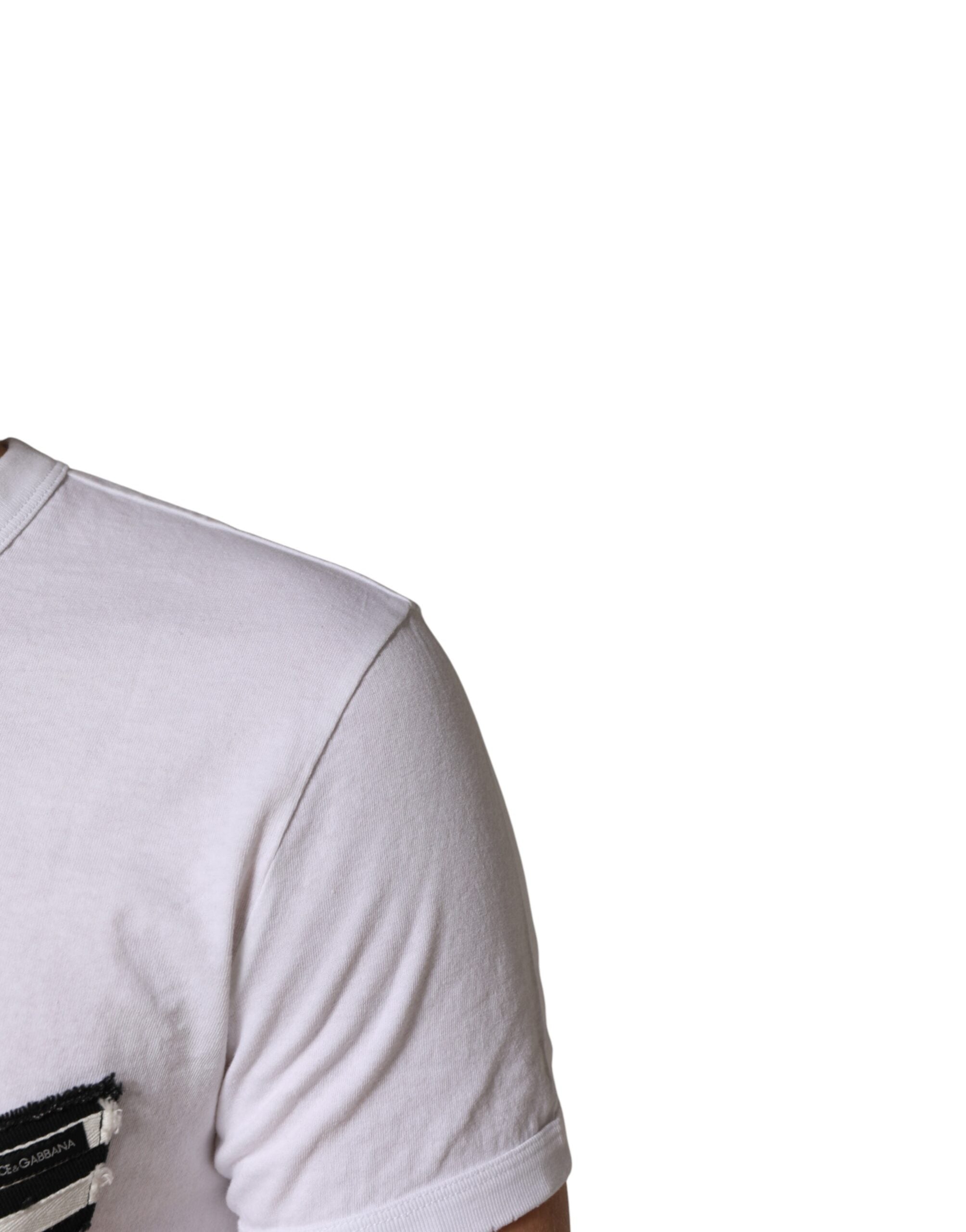 Dolce & Gabbana Weiß gestreiftes Baumwoll-T-Shirt mit Rundhalsausschnitt