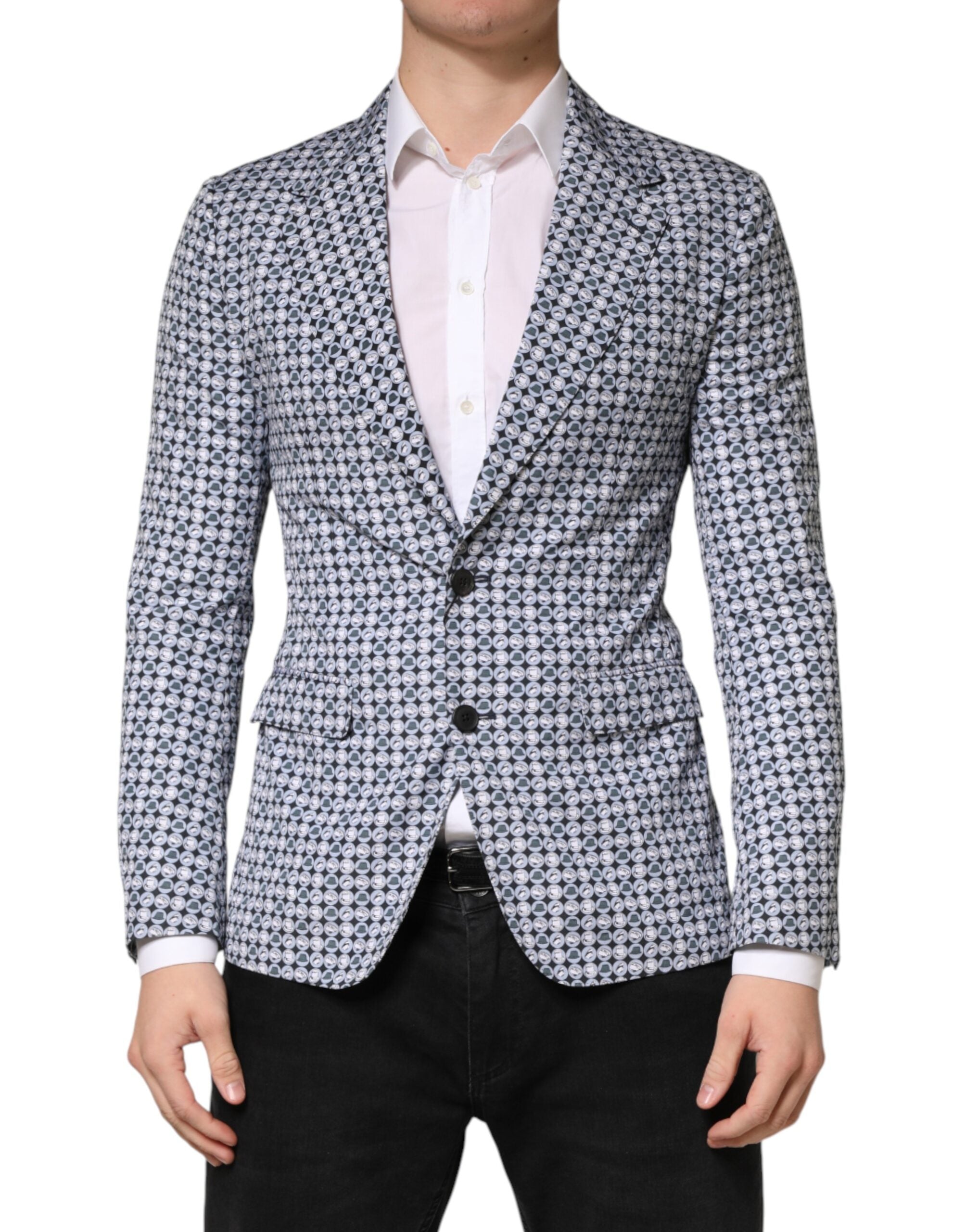 Dolce & Gabbana Blauer Baumwoll-Sakko mit Muster, einreihig