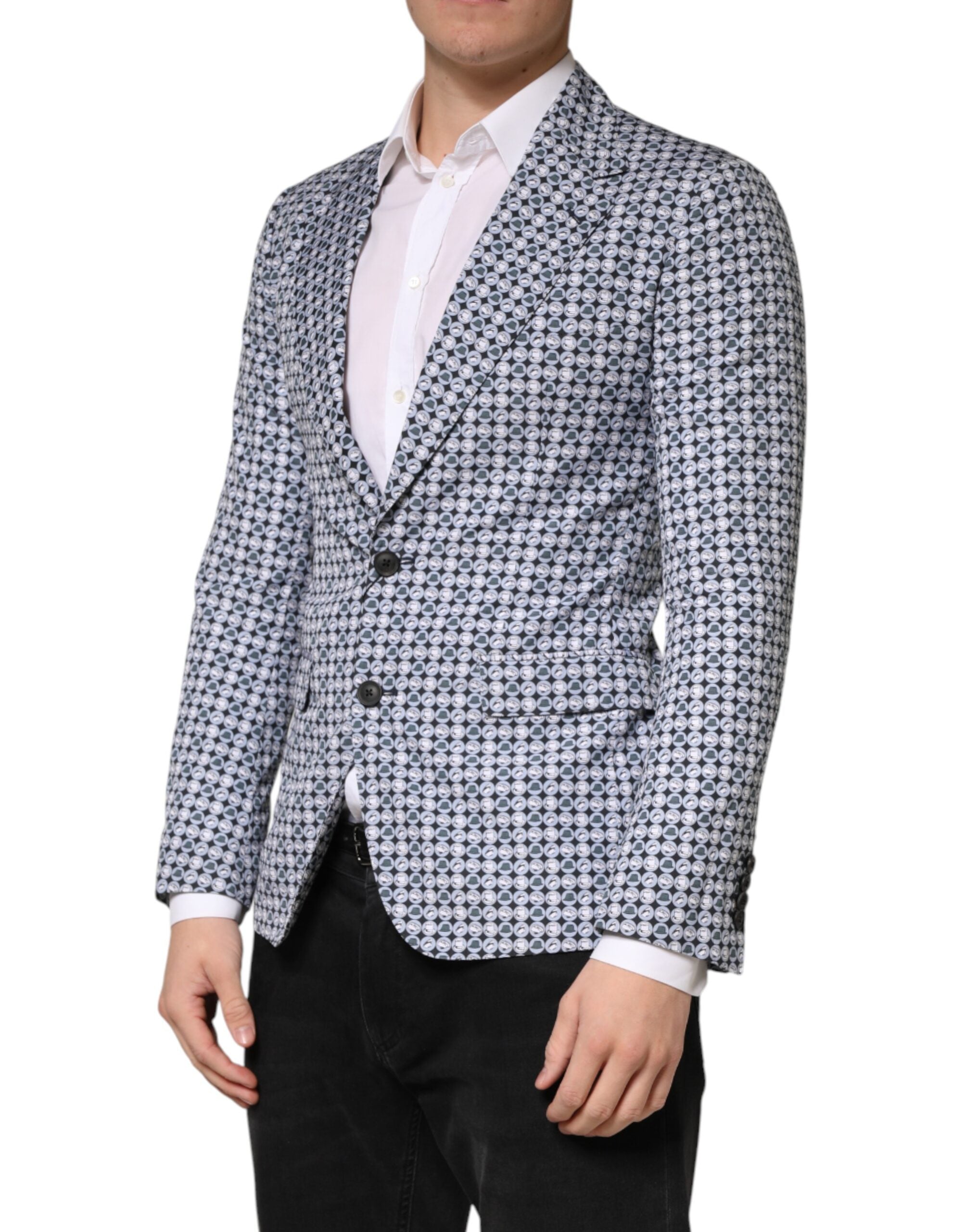 Dolce & Gabbana Blauer Baumwoll-Sakko mit Muster, einreihig