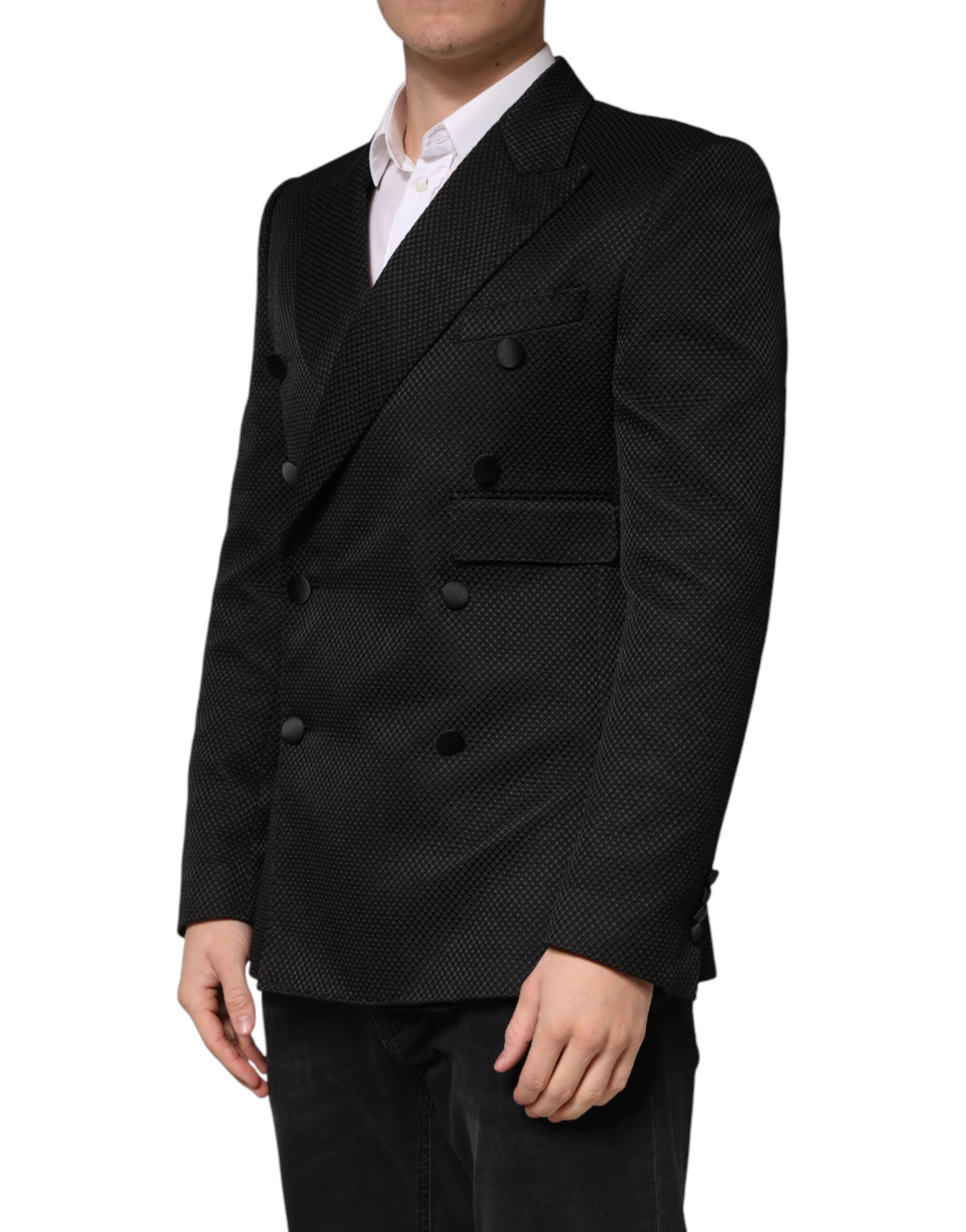 Dolce & Gabbana Schwarzer Baumwoll-Zweireiher-Blazer mit 2 Knöpfen